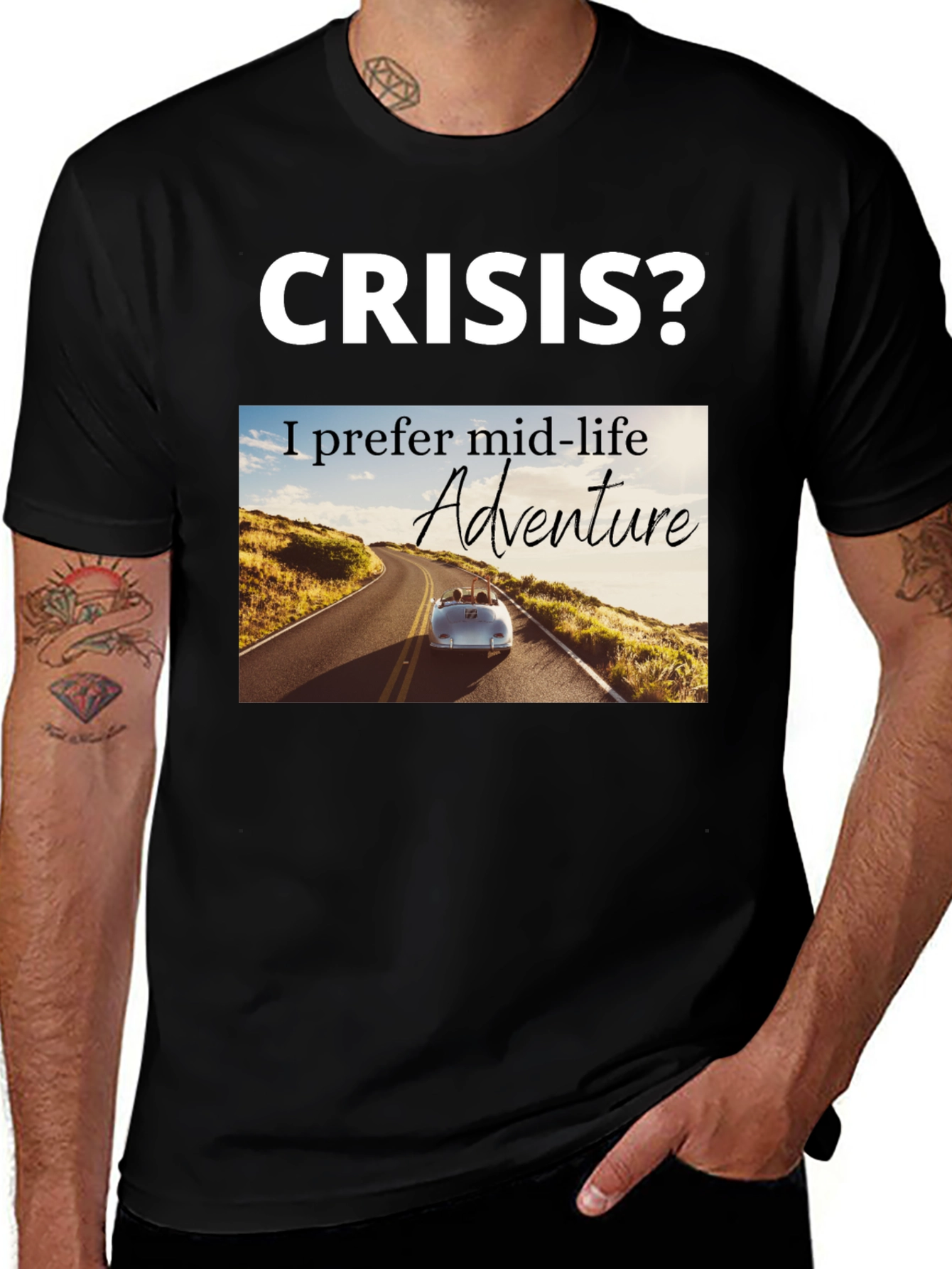 Black Midlife Adventure Graphic Tee -  Novelty T-Shirt main image