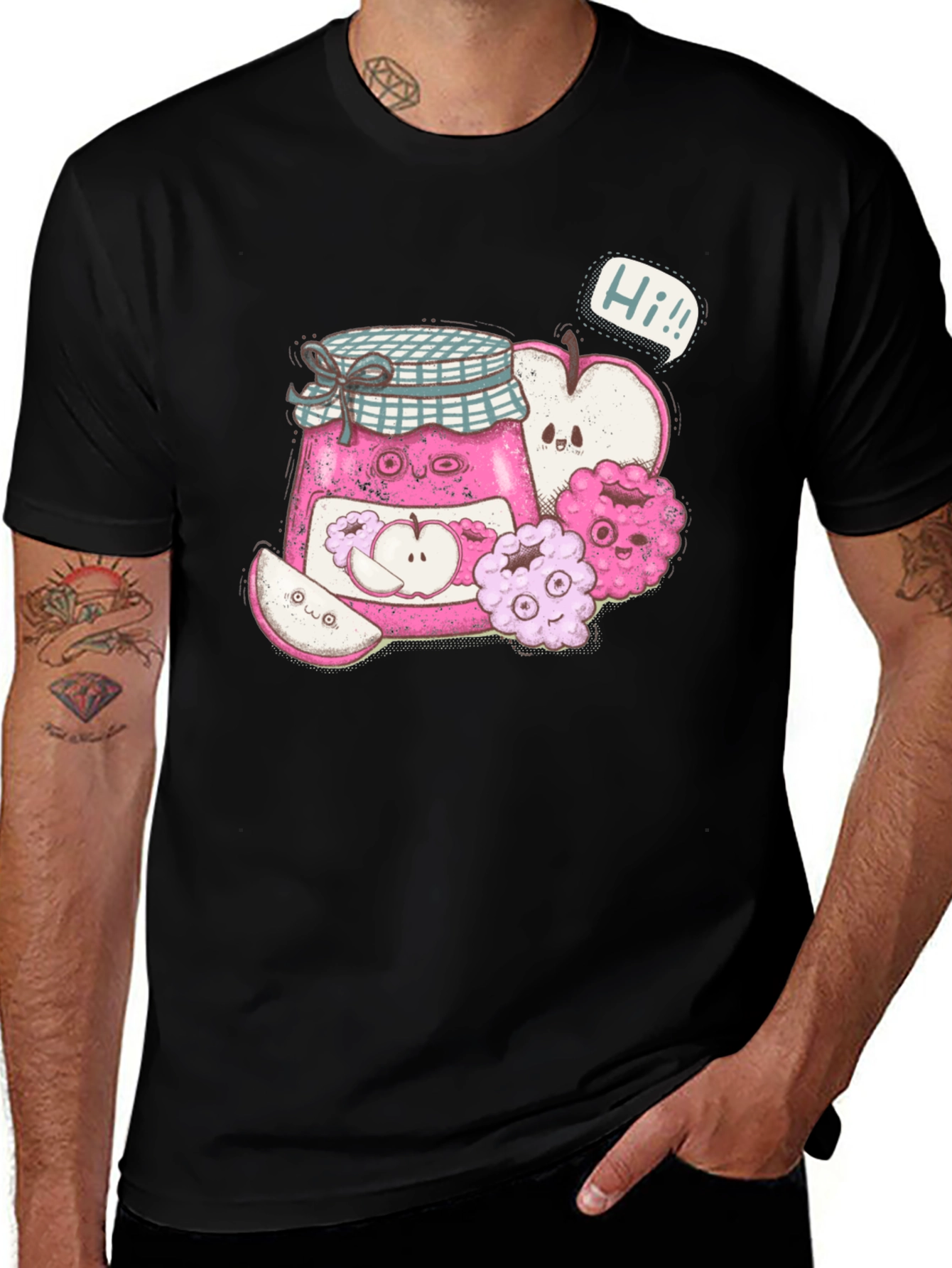 Variant 8 of Kawaii Apple Jam Cartoon Black T-Shirt