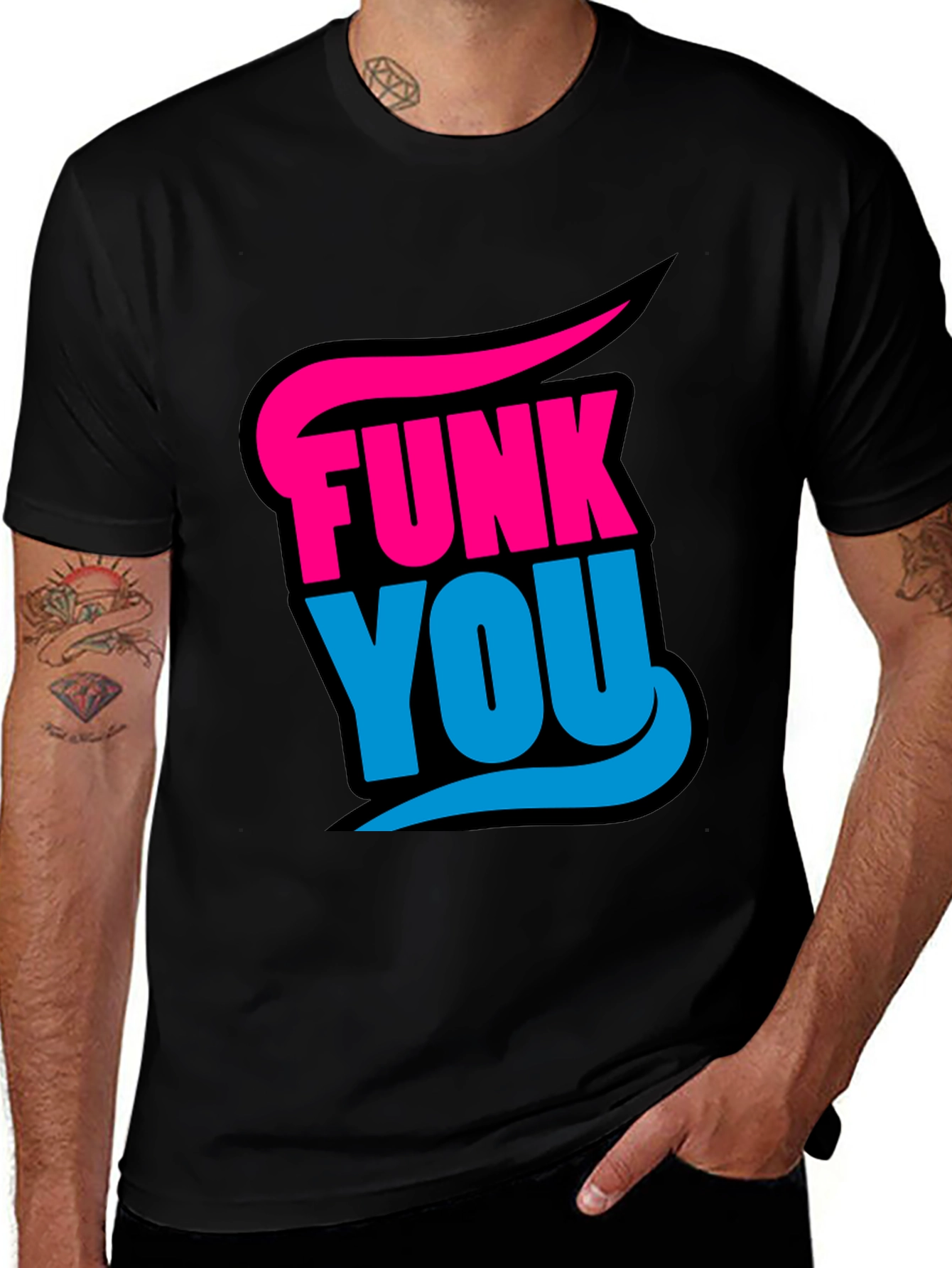 Variant 22 of Funky Graphic Tee - "Funk You" Black Cotton T-Shirt