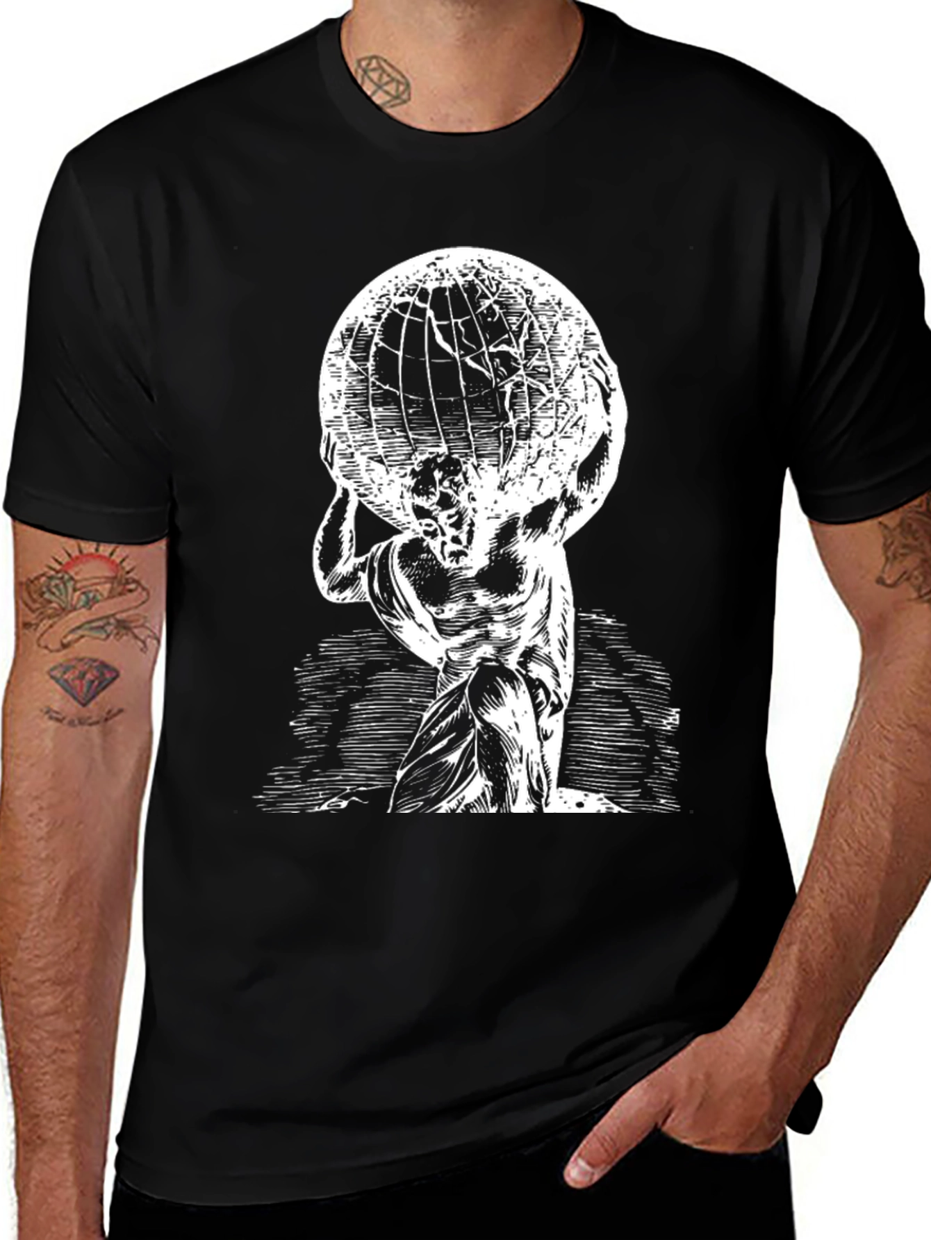 Atlas Globe T-Shirt - Black Cotton Graphic Tee