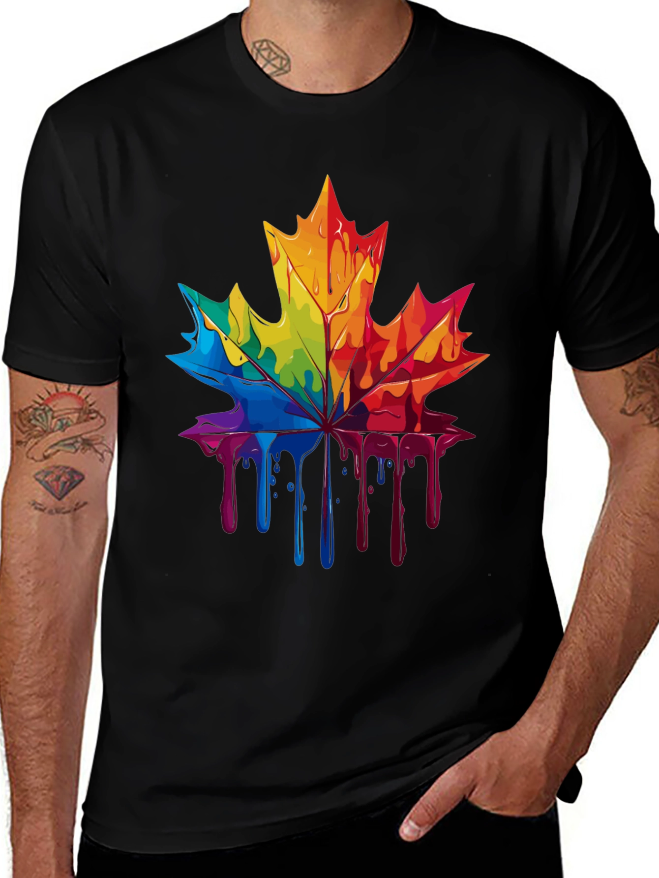 Variant 22 of Rainbow Maple Leaf Drip Graphic Tee - Unique Design