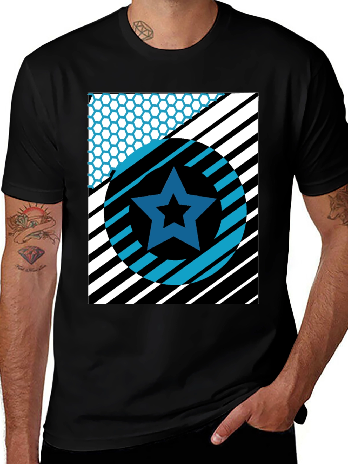 Variant 16 of Geometric Star Graphic Tee - Black Cotton T-Shirt