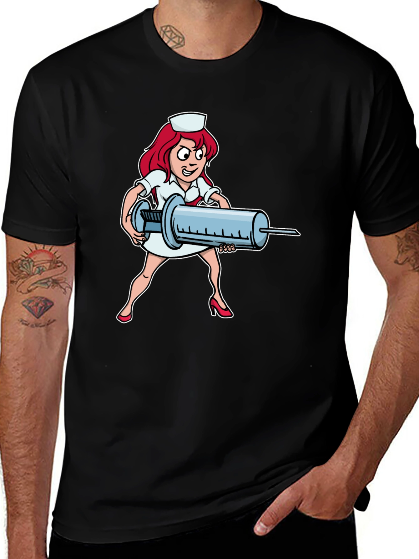 Black Cartoon Nurse Graphic T-Shirt main image