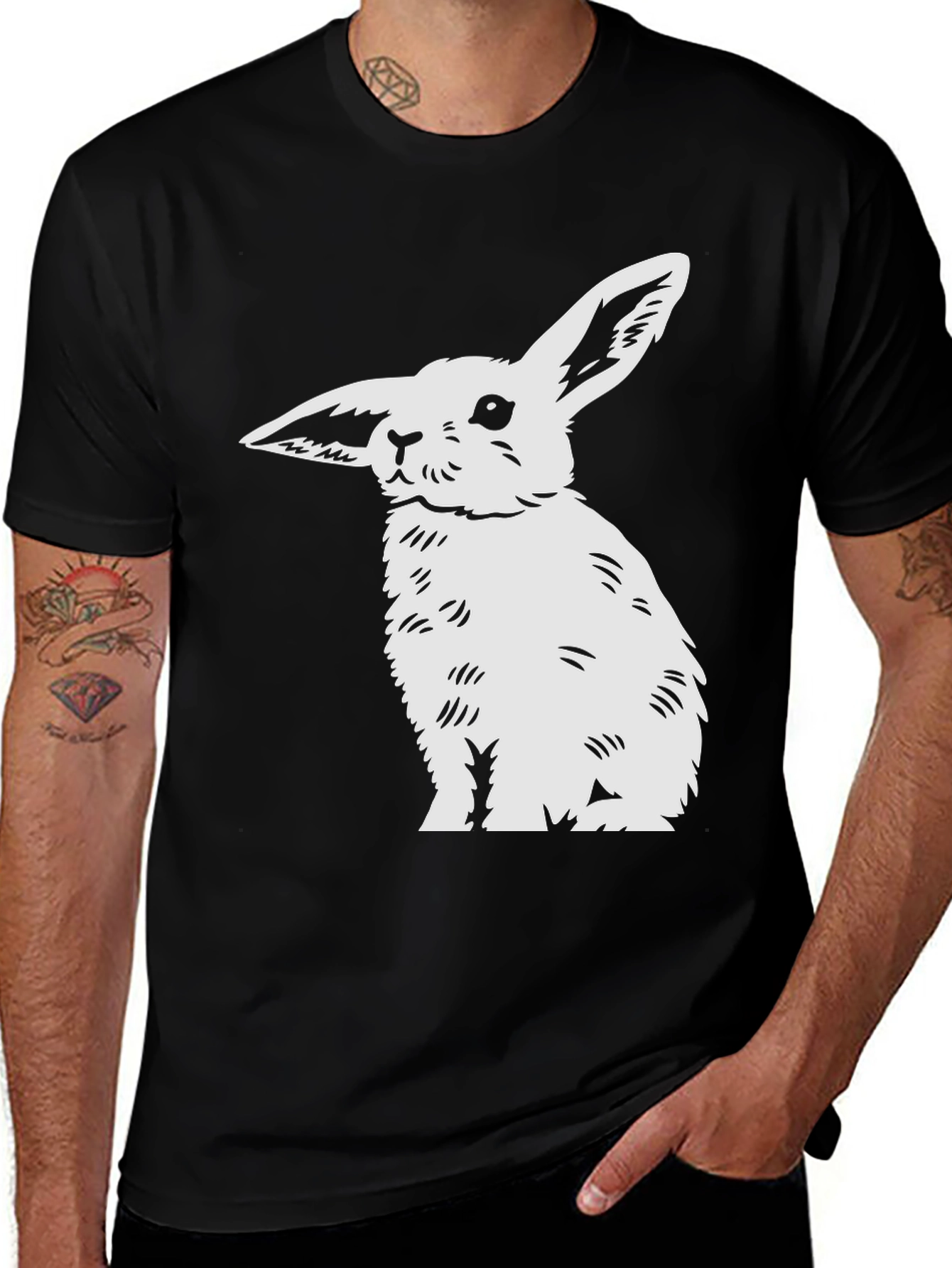 Variant 14 of Rabbit Graphic Black T-Shirt