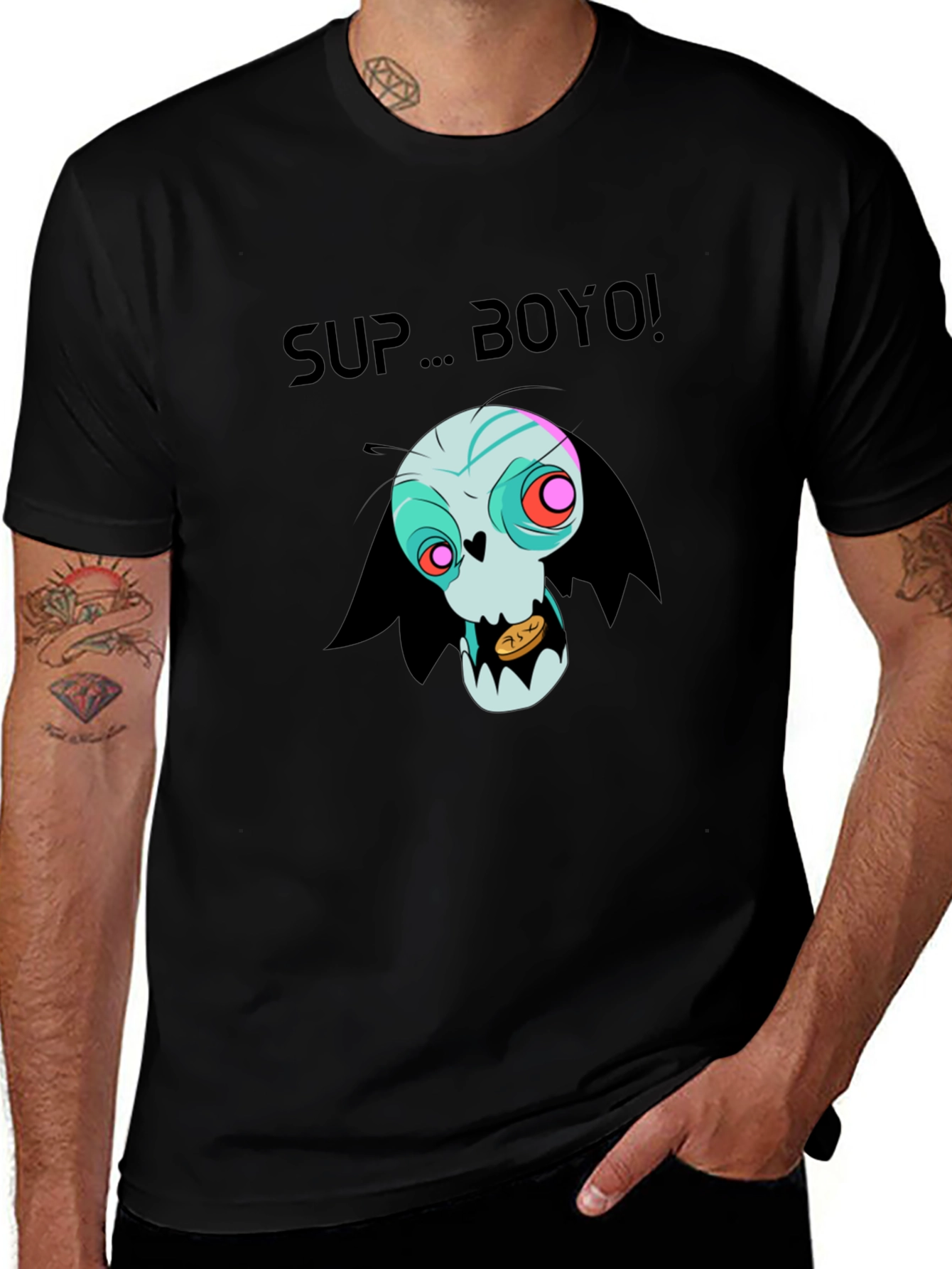 Variant 15 of Skull 'Sup Boyo' Graphic Tee - Unique Design