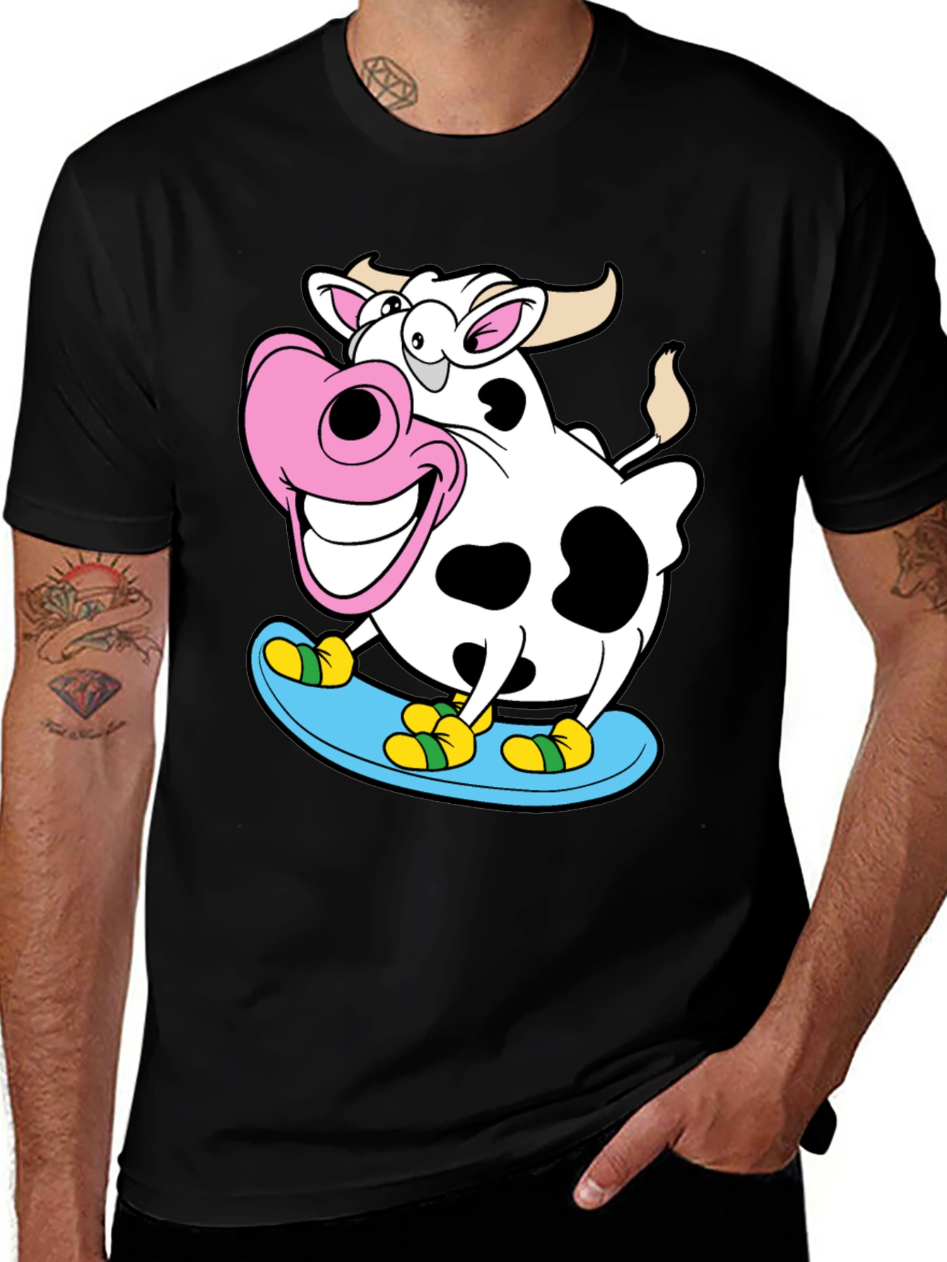 Variant 8 of Cow Skateboard T-Shirt - Fun Cartoon Tee