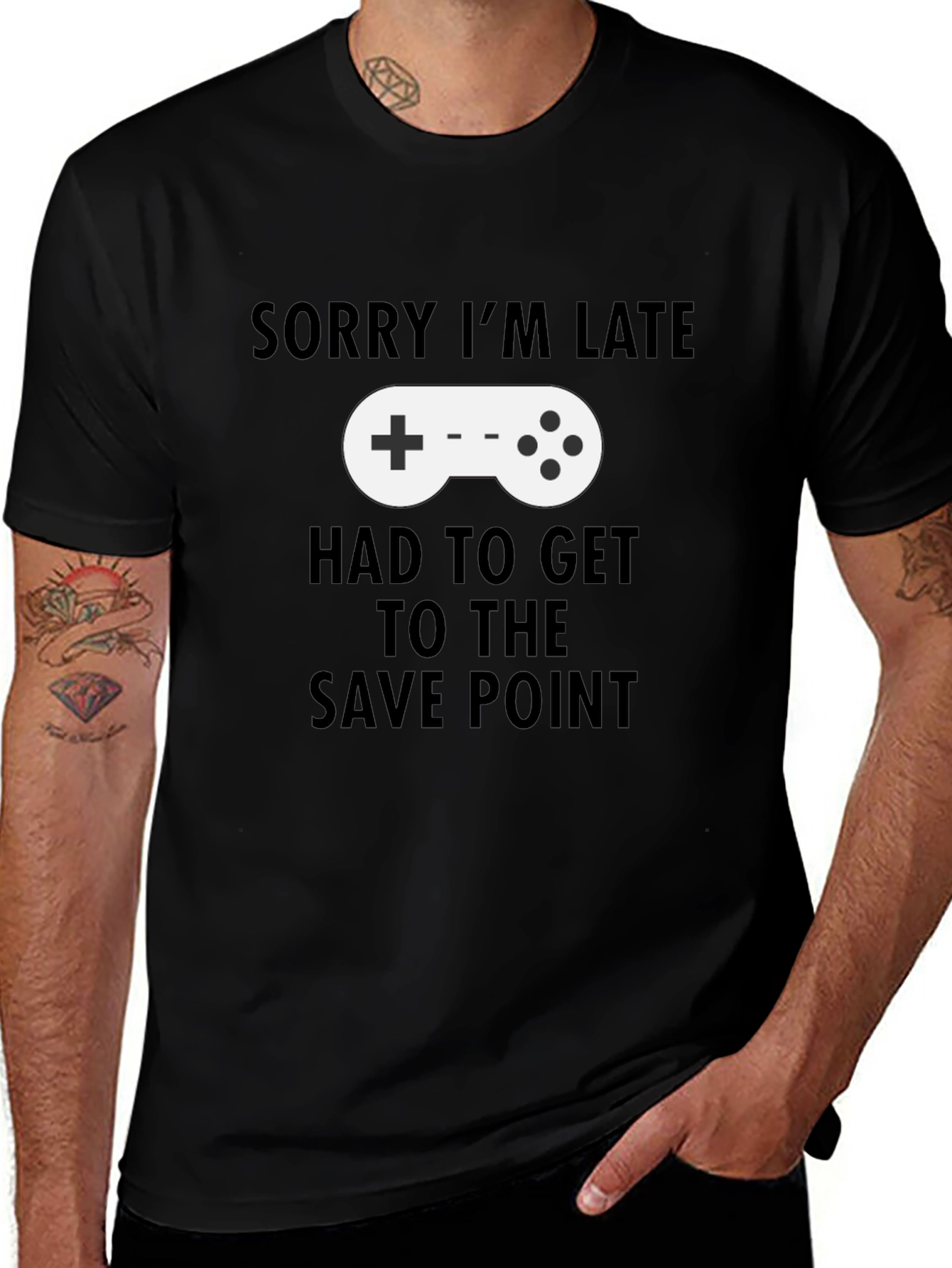 Variant 29 of Gamer T-Shirt: Sorry I'm Late Save Point Tee