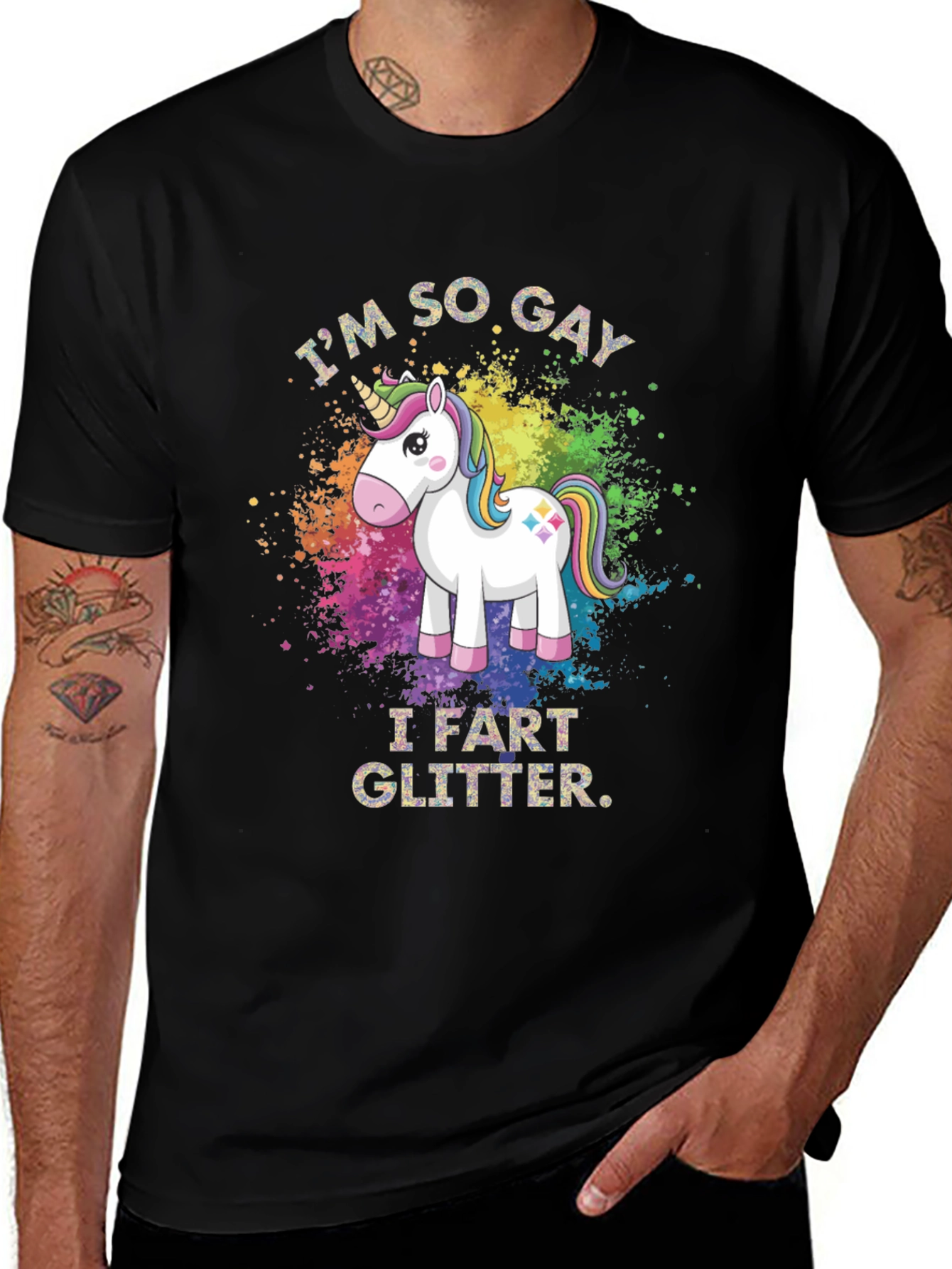 Variant 21 of I'm So Gay I Fart Glitter Unicorn Graphic T-Shirt