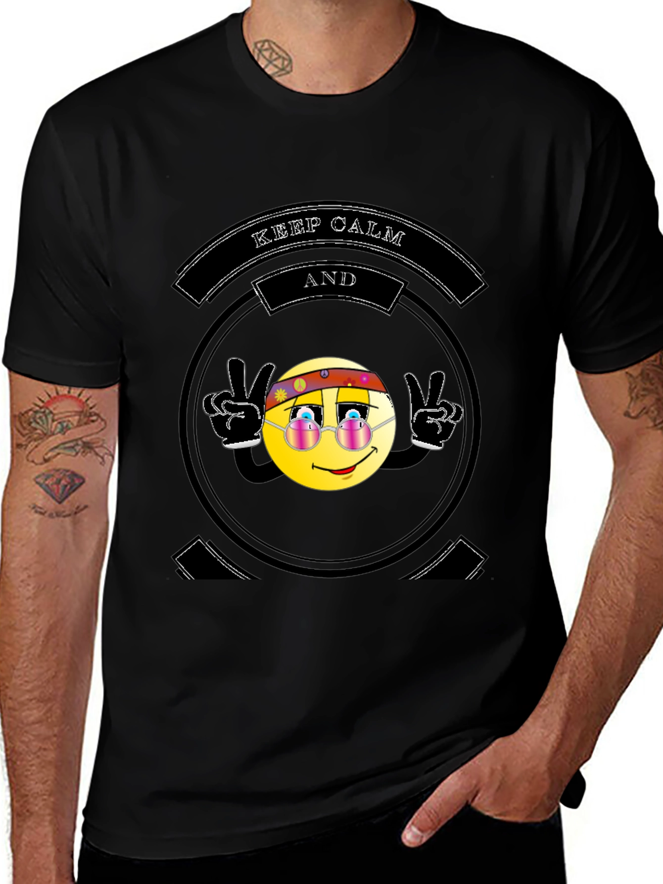 Variant 3 of Keep Calm Hippie Emoji Black T-Shirt