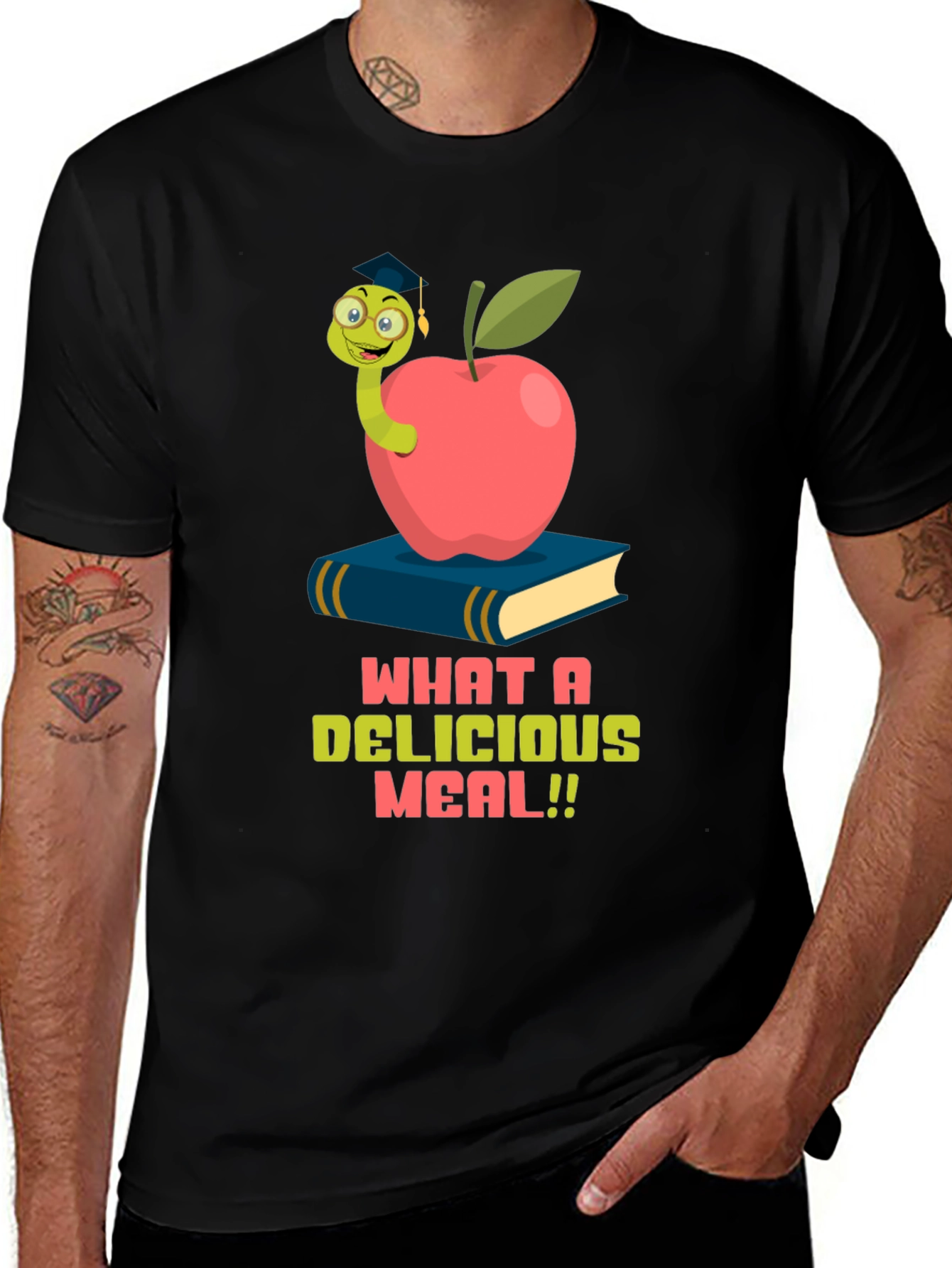 Variant 14 of Delicious Meal T-Shirt - Bookworm Apple Design
