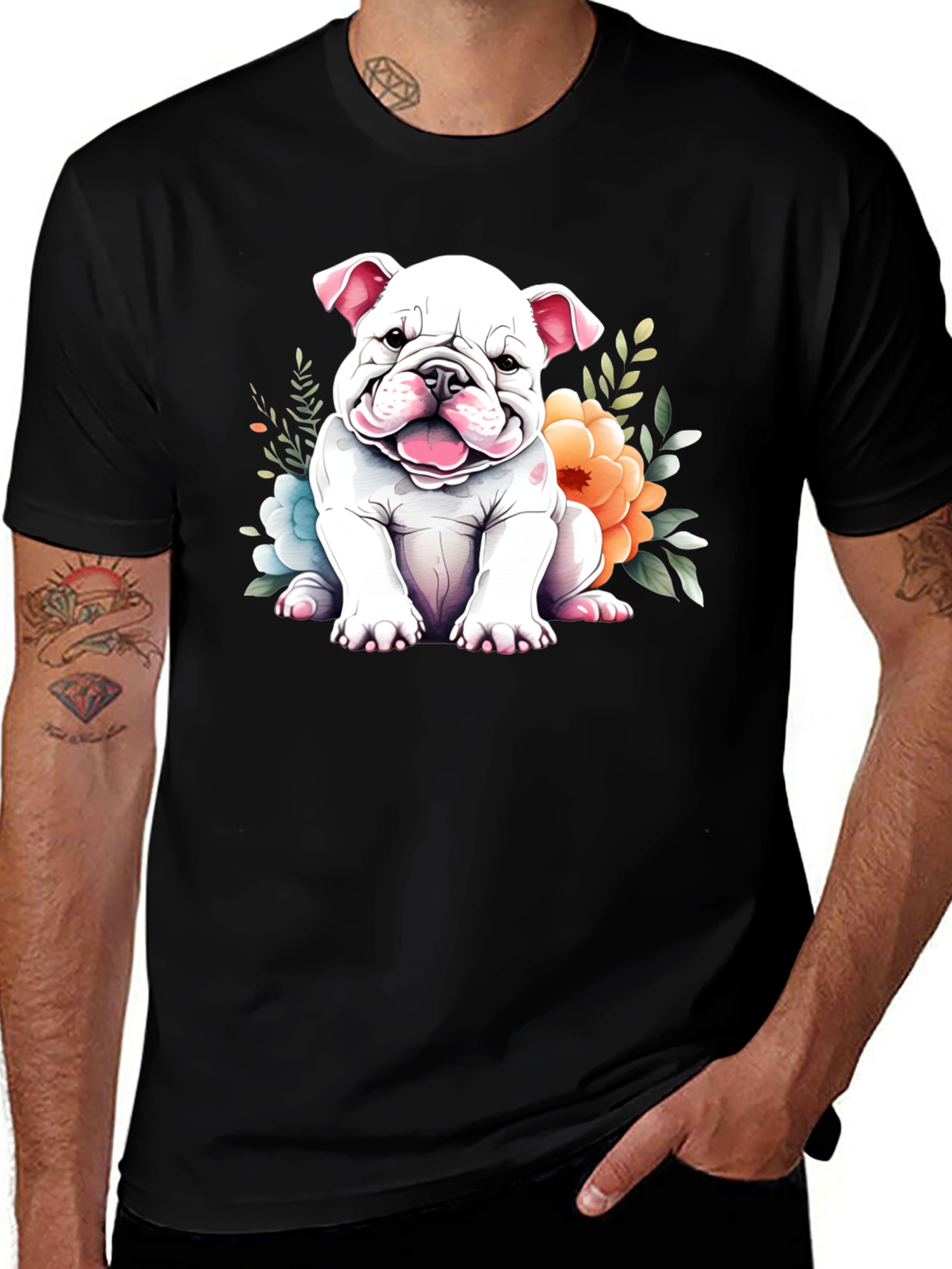 Variant 13 of Cute Bulldog Puppy Floral T-Shirt
