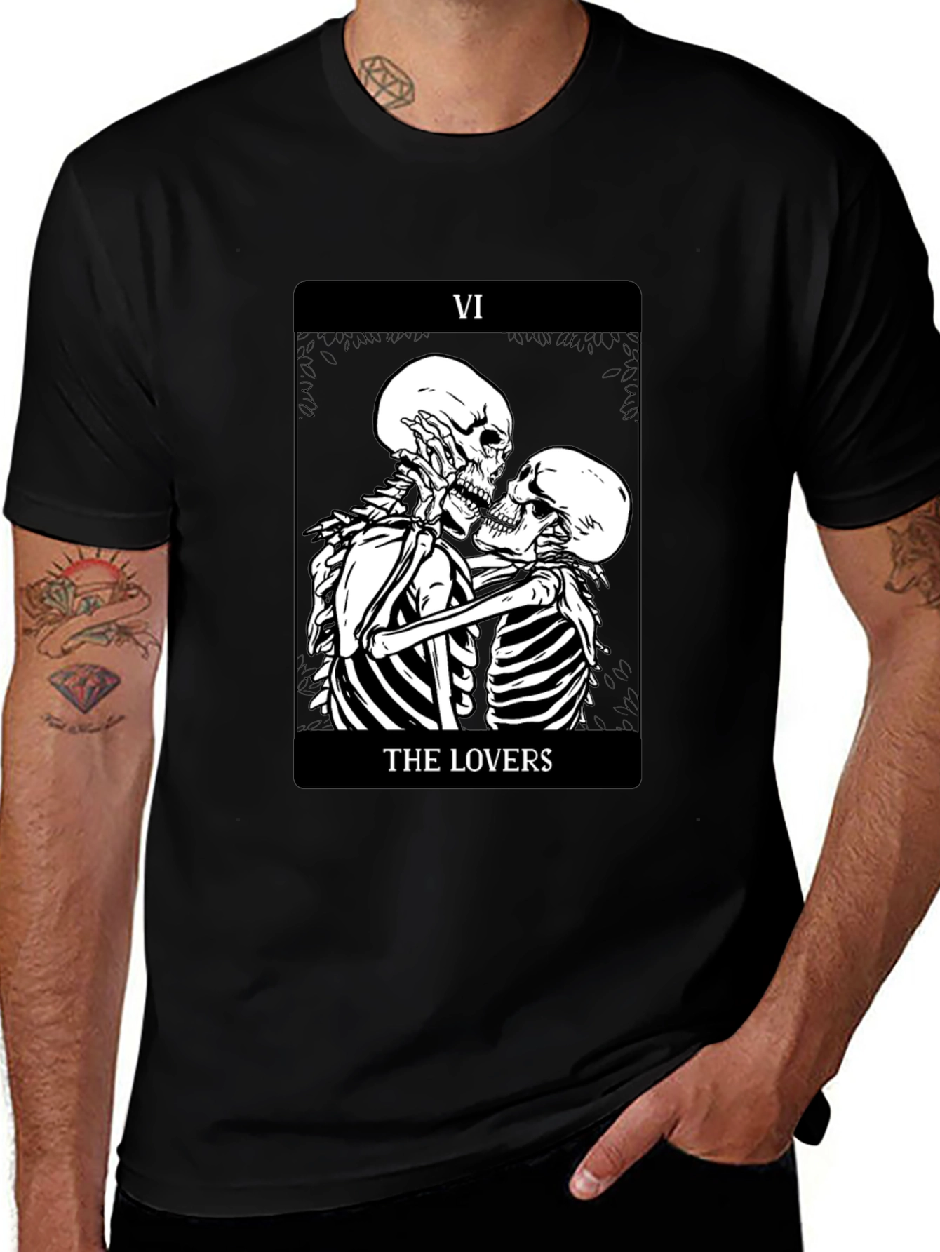 Variant 29 of The Lovers Skeleton Tarot Card Graphic Tee