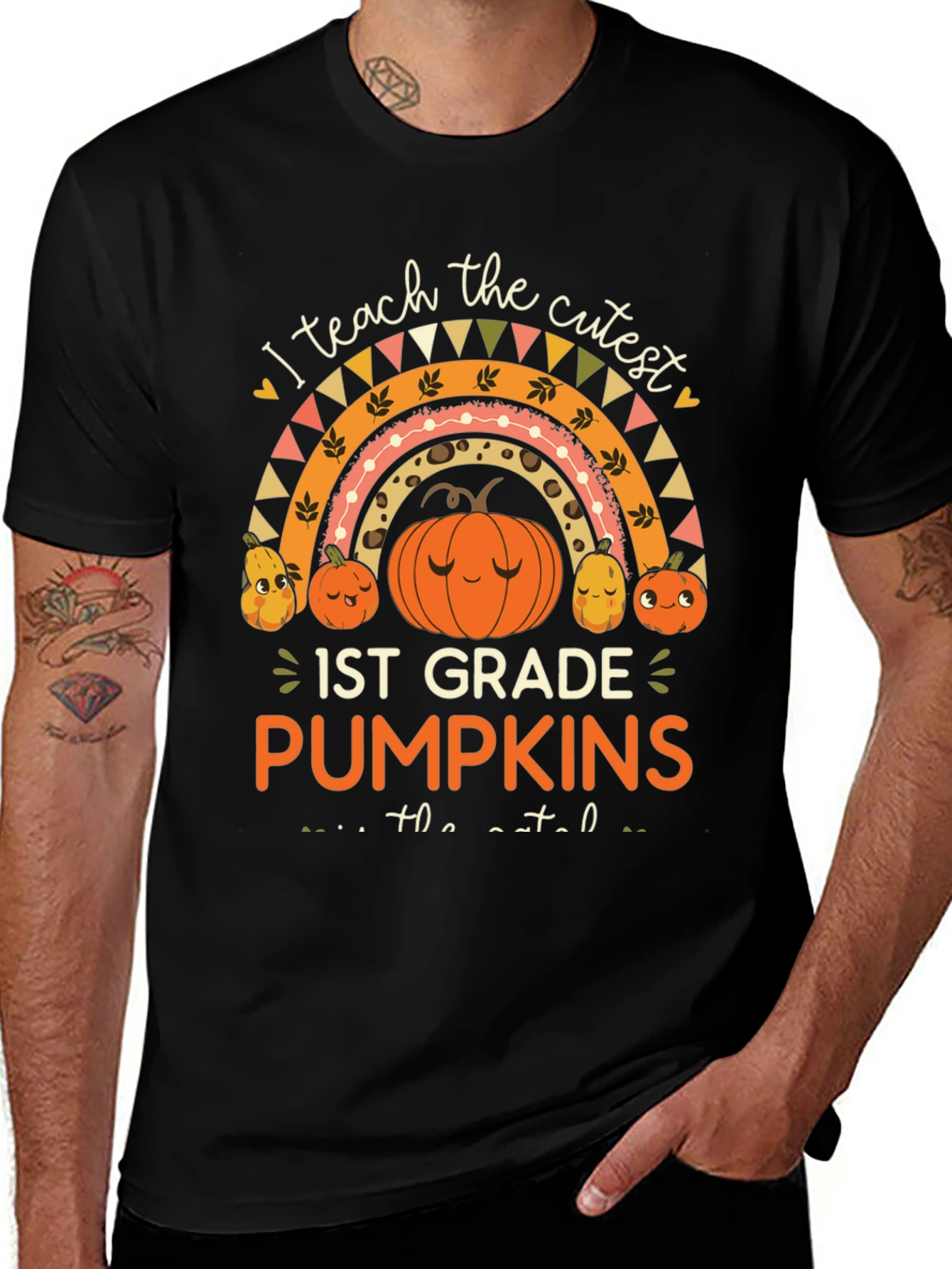 Cute 1st Grade Teacher Pumpkin Rainbow T-Shirt