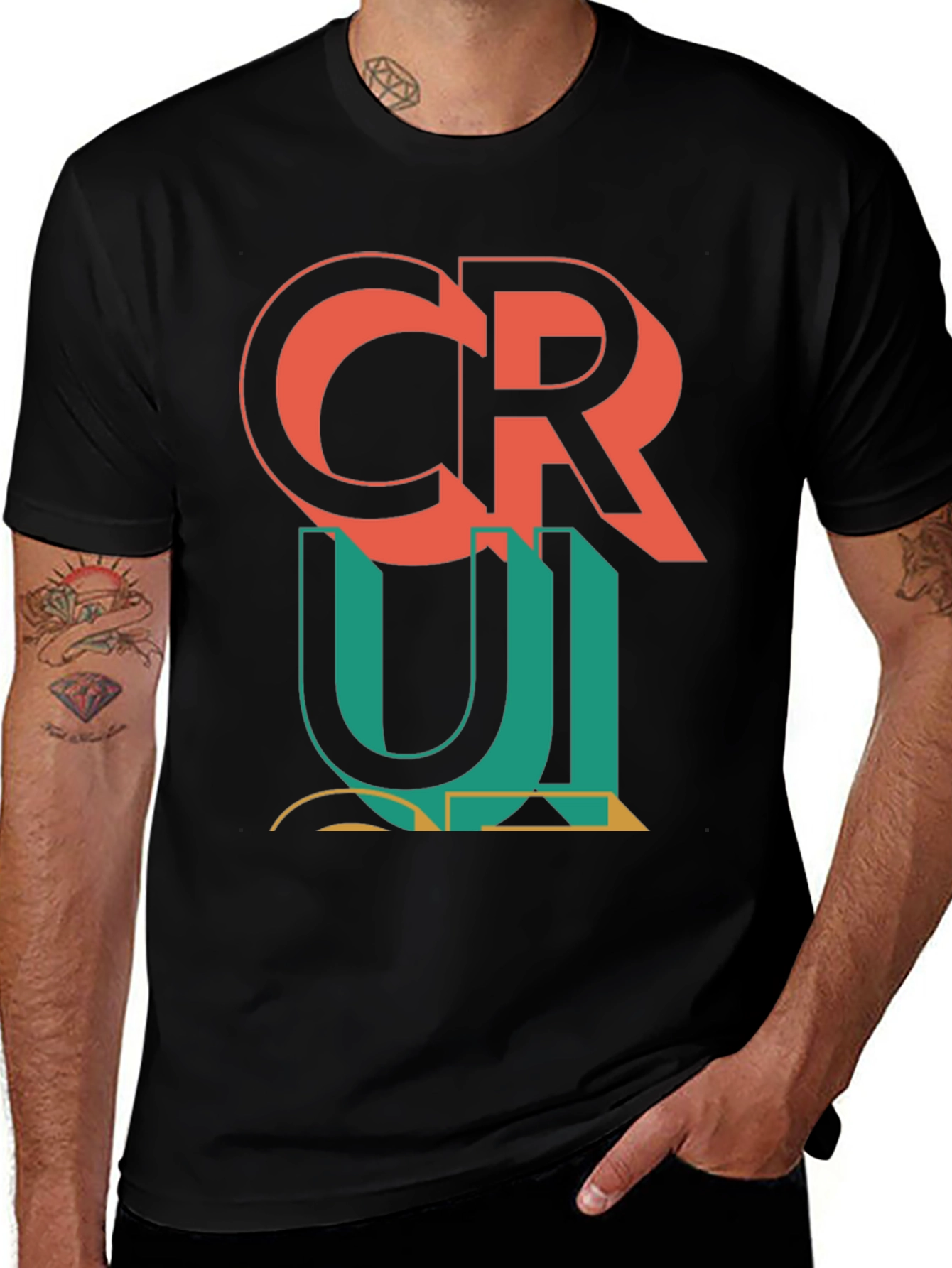 Variant 27 of Geometric 'CRUIZI' Graphic Print Black T-Shirt