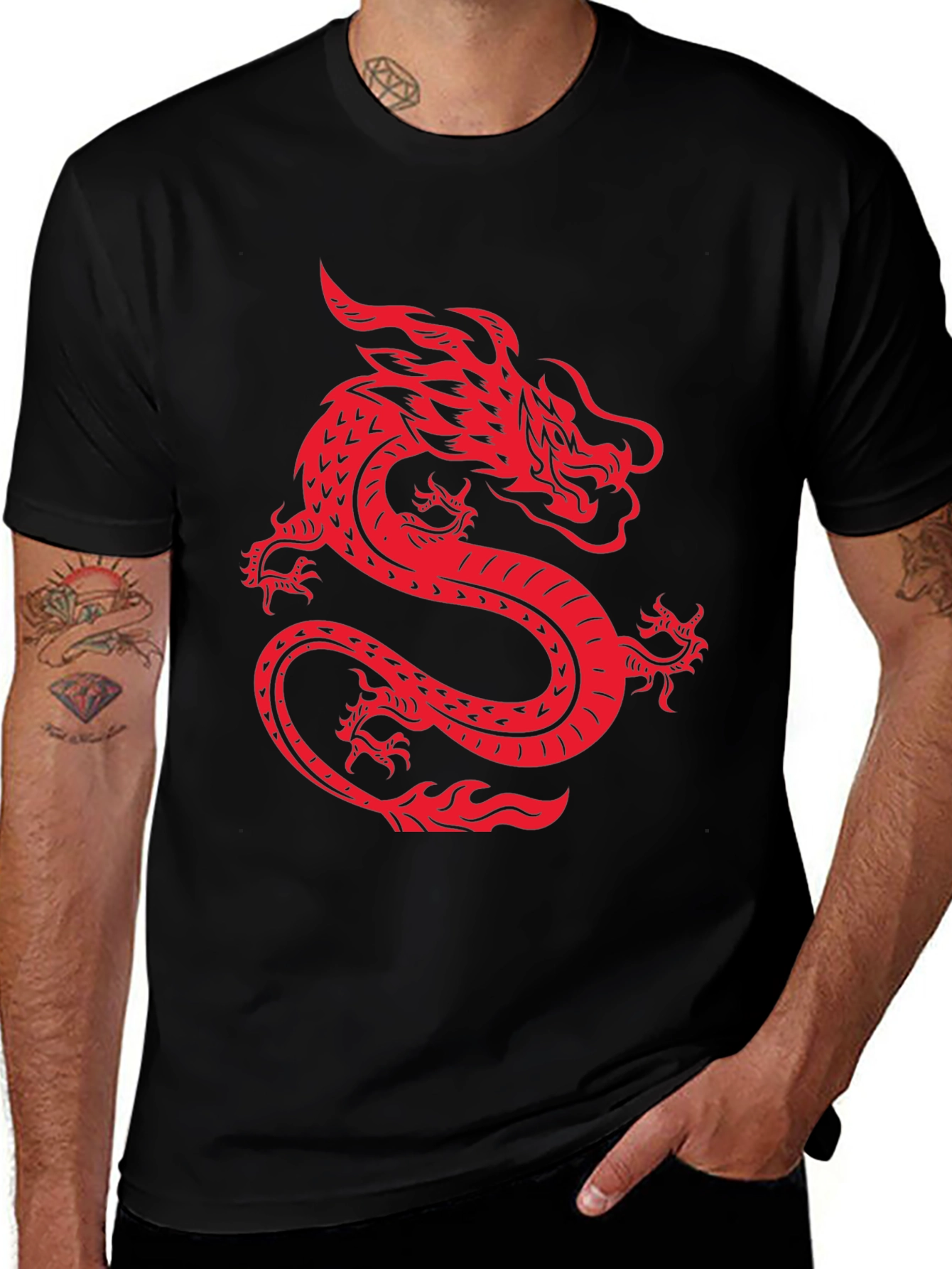 Variant 29 of Red Dragon Graphic Print Black T-Shirt