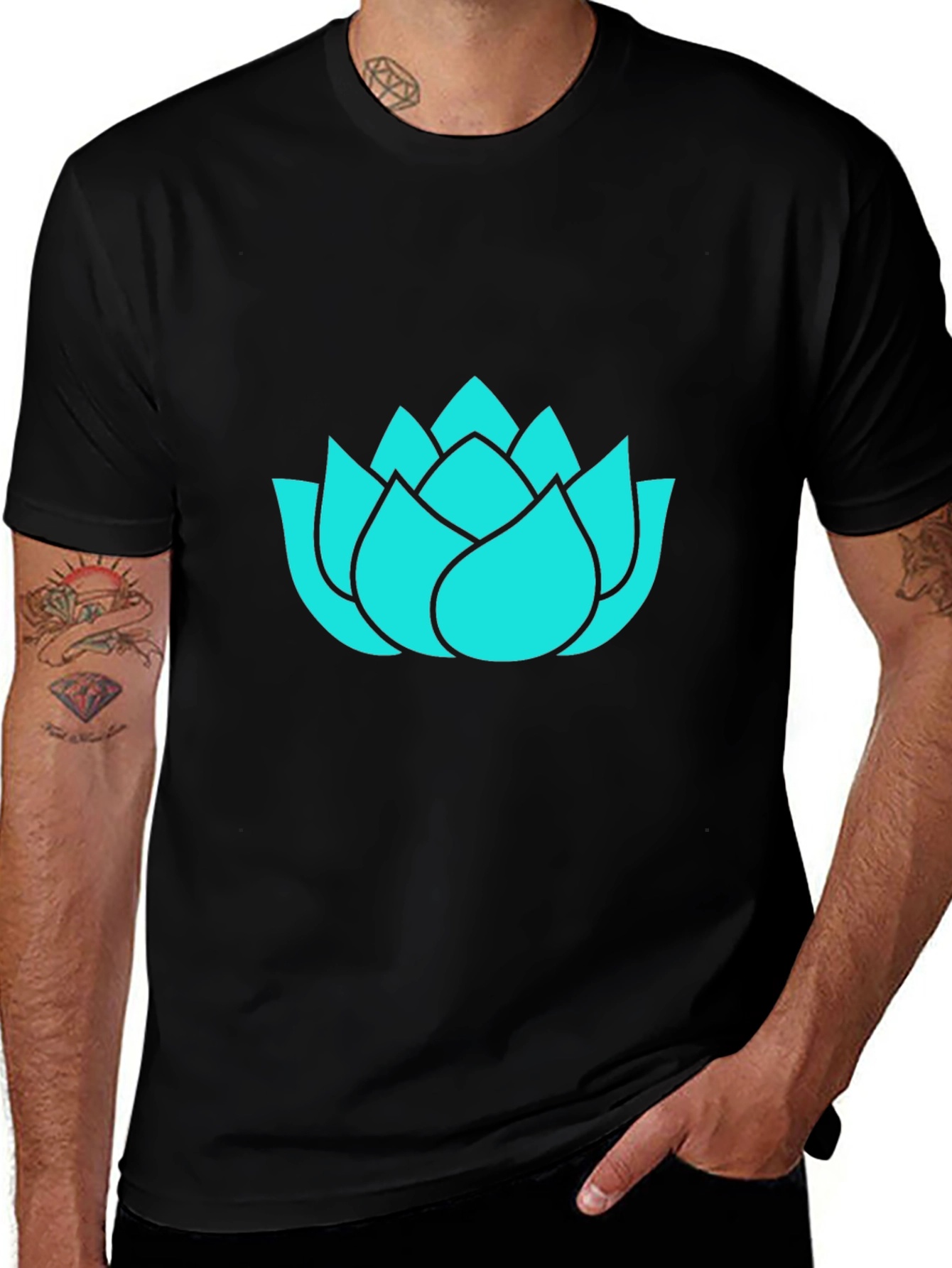Variant 24 of Lotus Flower Graphic Tee - Black Cotton T-Shirt