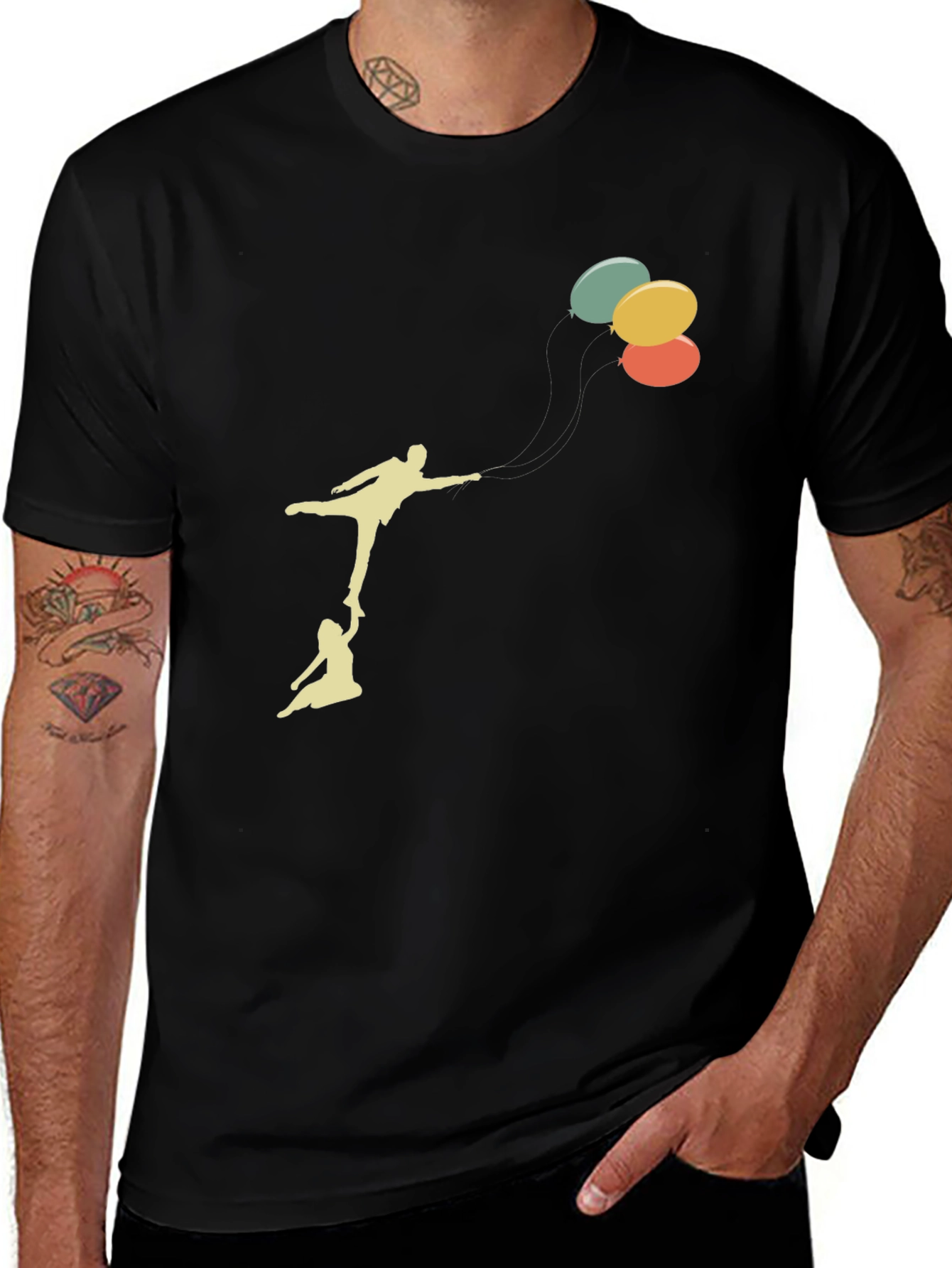 Variant 22 of Whimsical Balloon Ride Graphic Tee - Black Cotton Blend