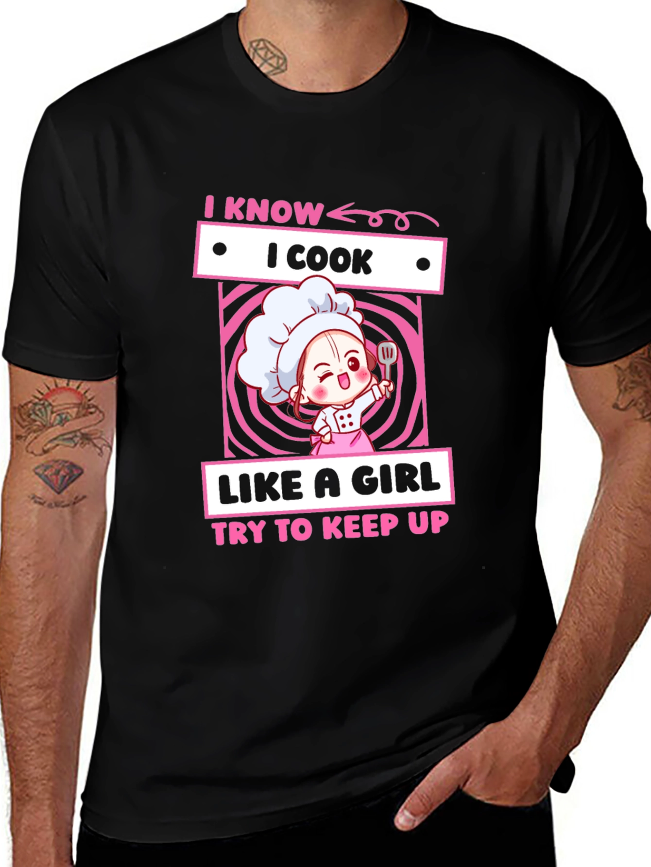 Variant 8 of I Know I Cook Like a Girl Black T-Shirt