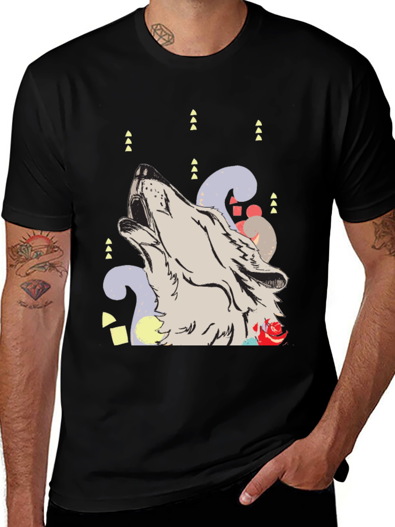 Variant 10 of Wolf Howl Graphic Print Black T-Shirt