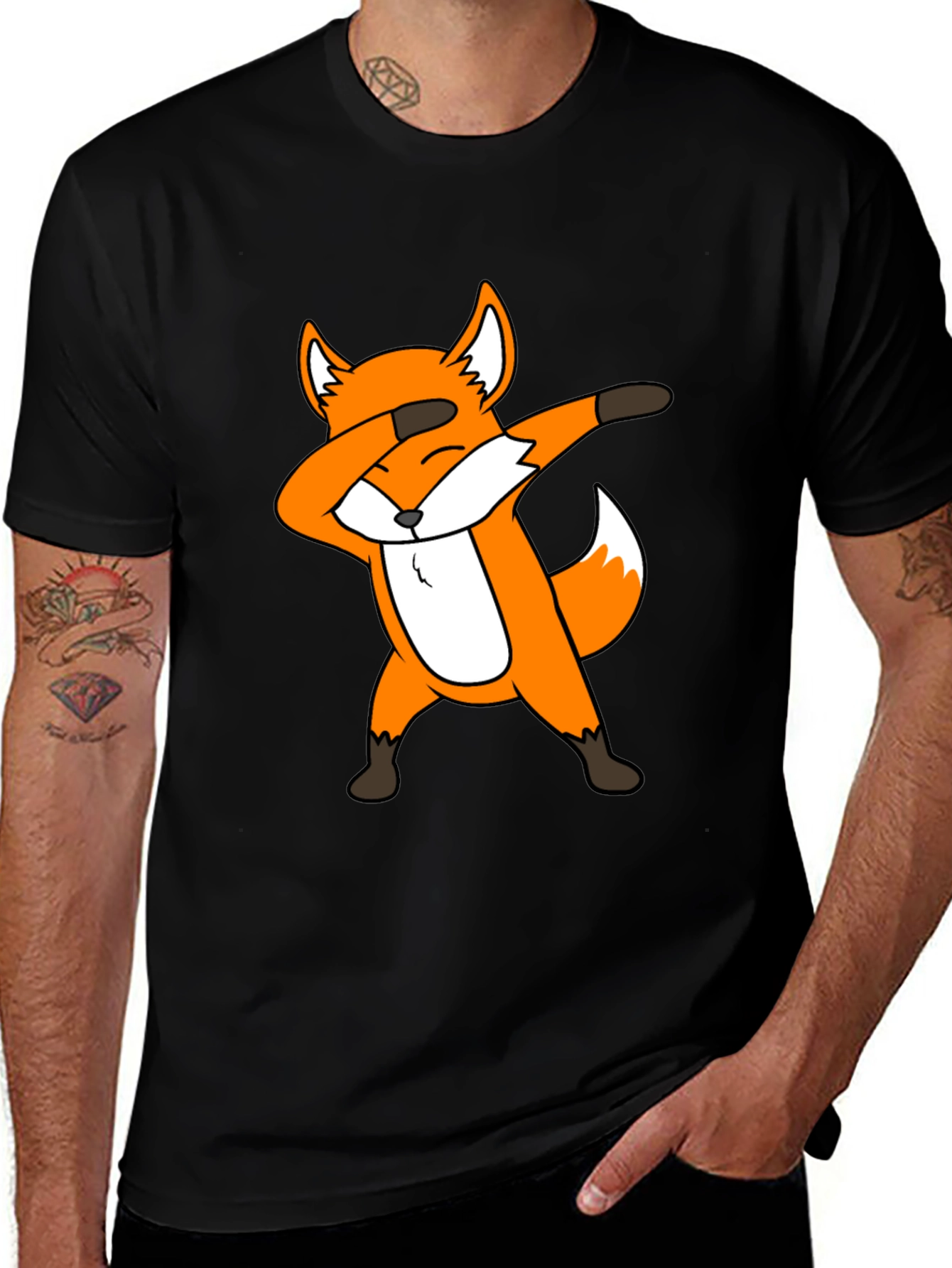 Variant 2 of Dabbing Fox Graphic Tee - Black Cotton T-Shirt