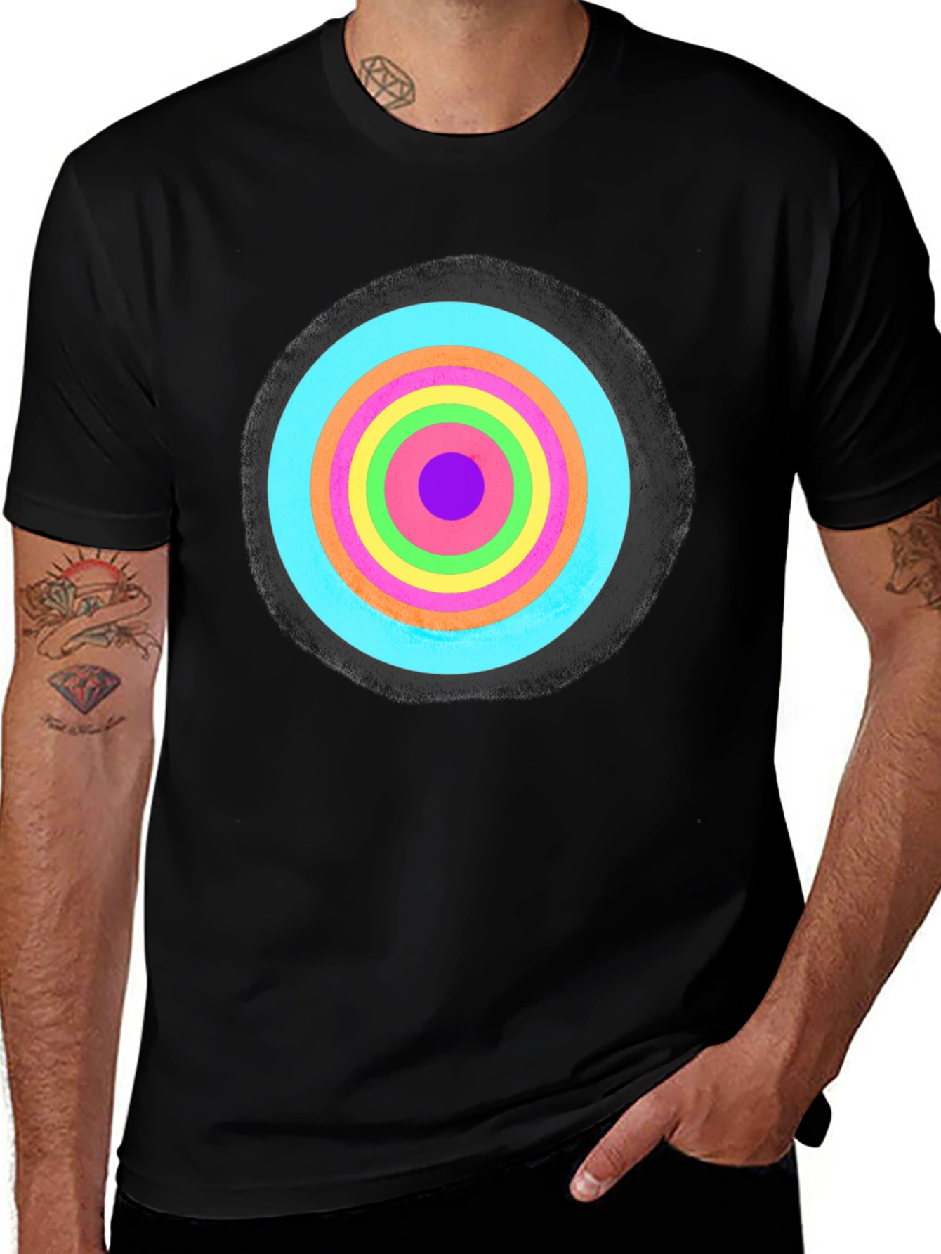 Variant 10 of Retro Target Graphic T-Shirt - Black Cotton Blend