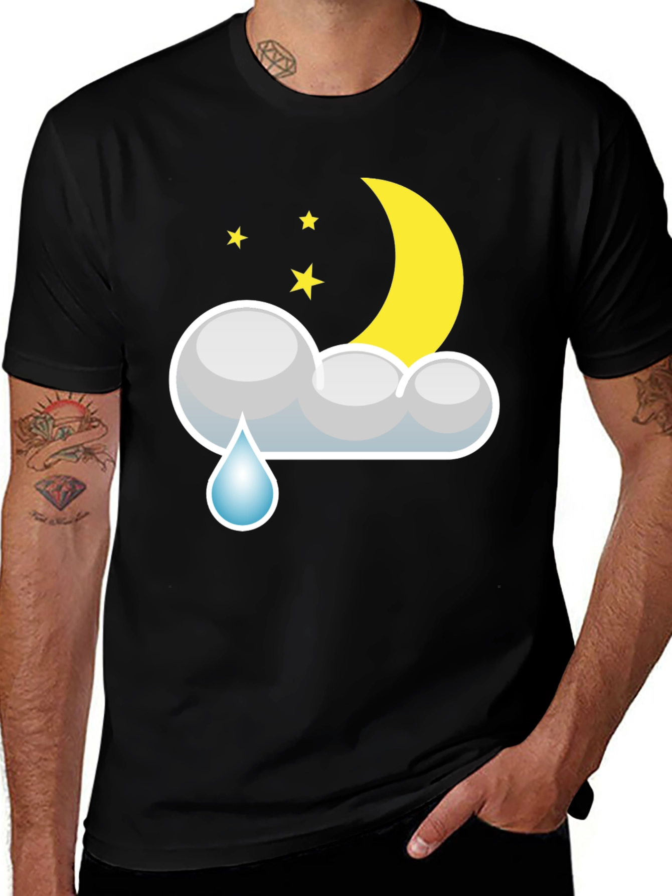 Variant 7 of Cloud Rain Moon Star T-Shirt - Black