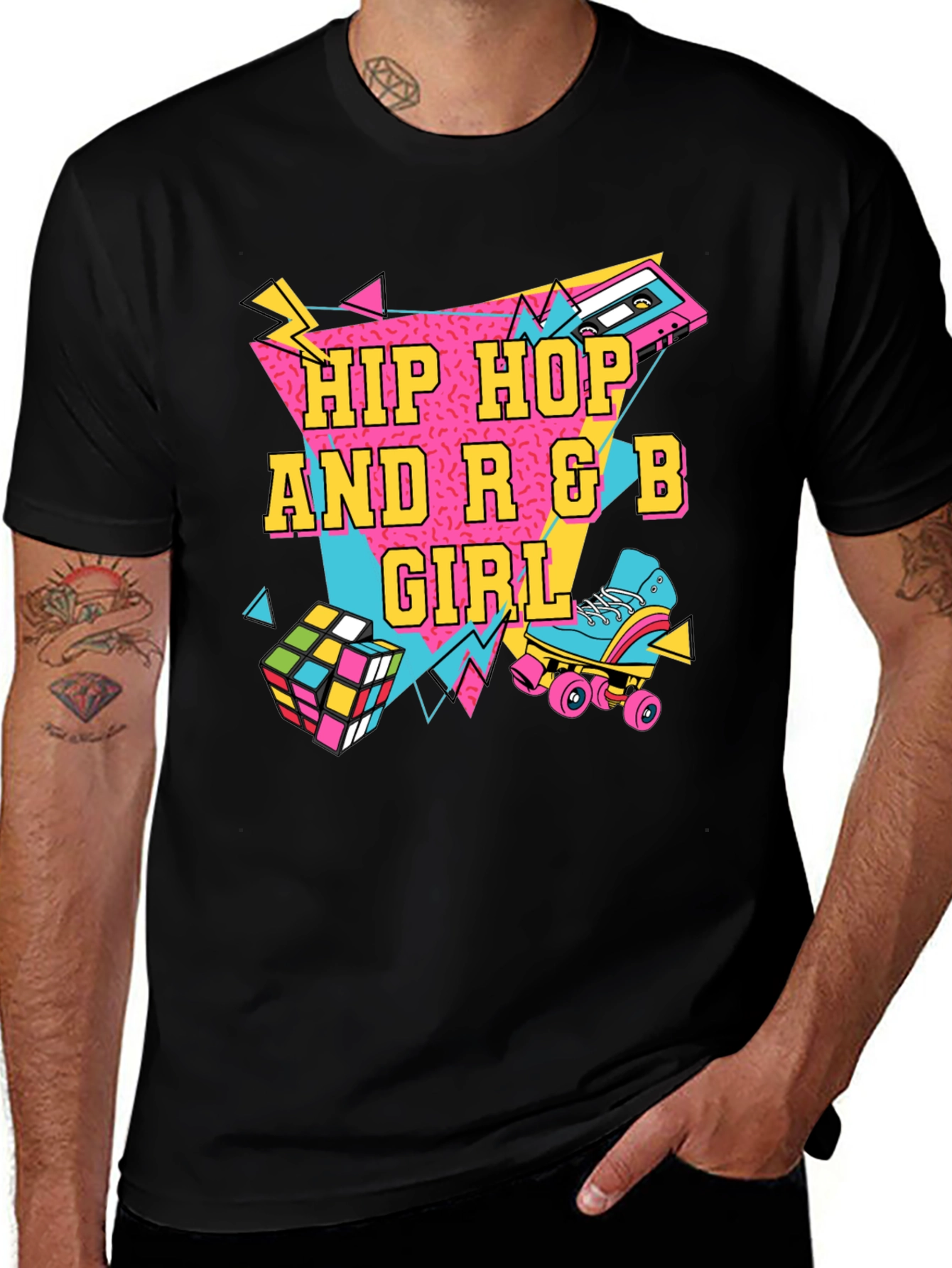 Hip Hop R&B Girl Black T-Shirt - 80s Style