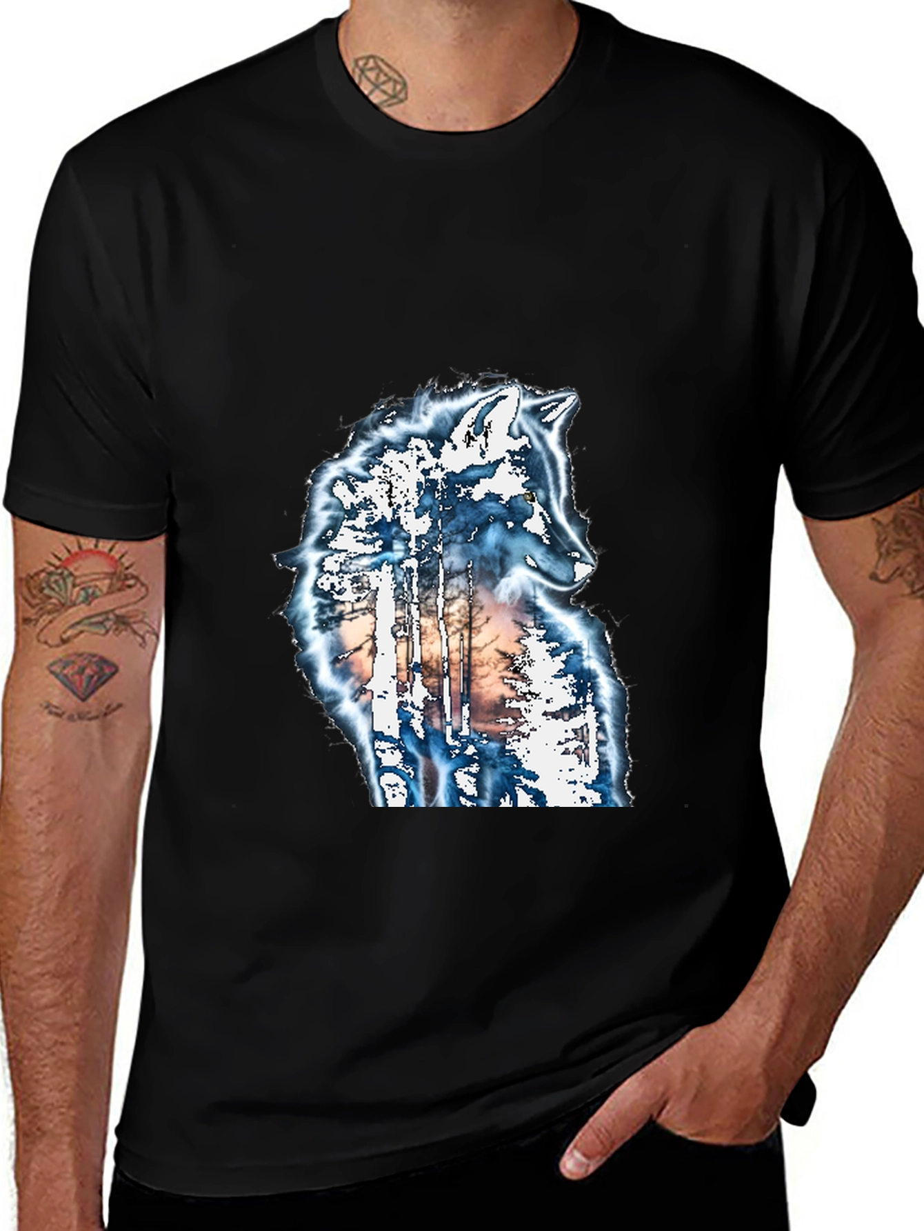 Variant 6 of Wolf Silhouette Graphic Black T-Shirt