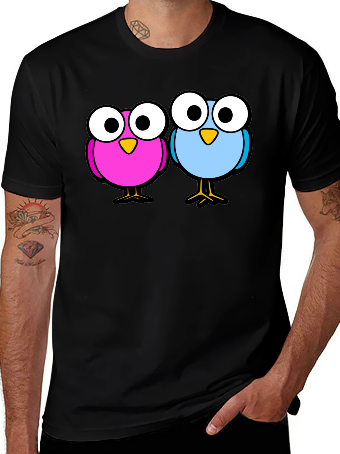 Variant 5 of Cute Cartoon Birds Black T-Shirt