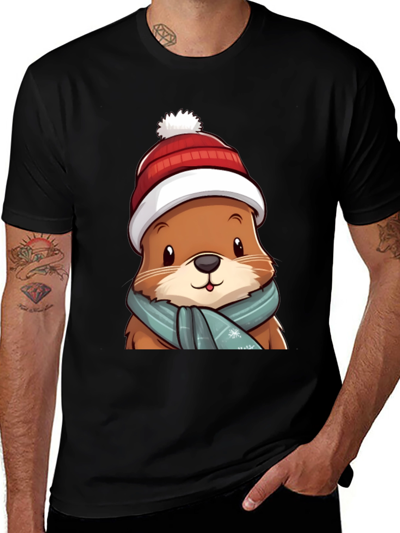 Variant 27 of Cute Otter in Winter Gear T-Shirt