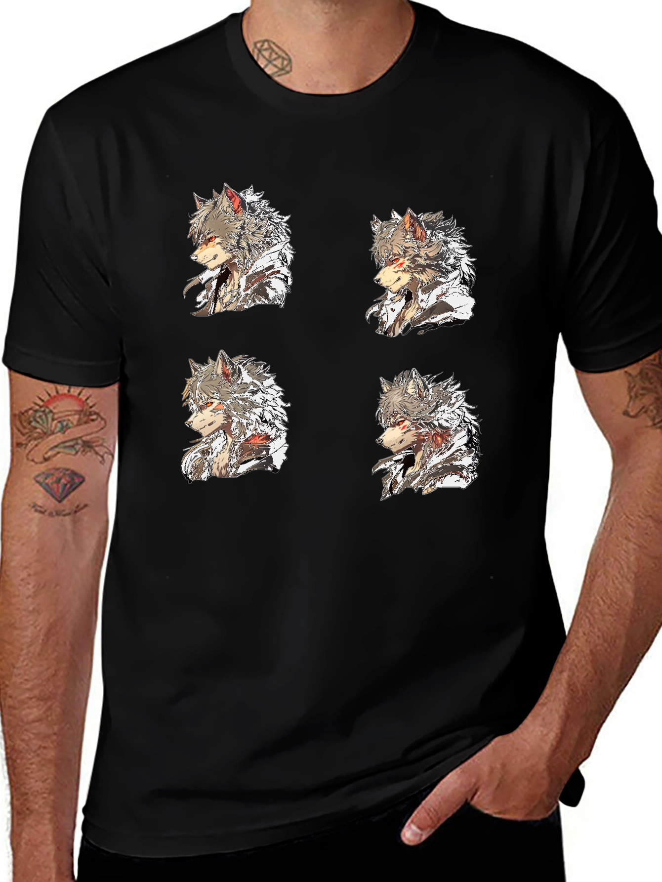 Variant 17 of Anime Wolf Graphic Print Black T-Shirt