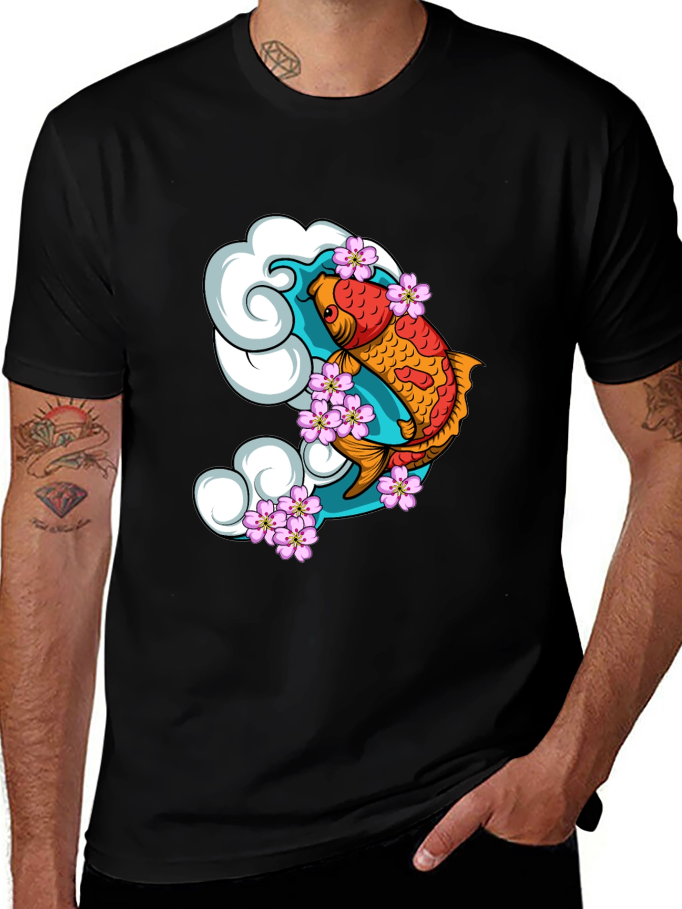 Variant 16 of Koi Fish Graphic Black T-Shirt
