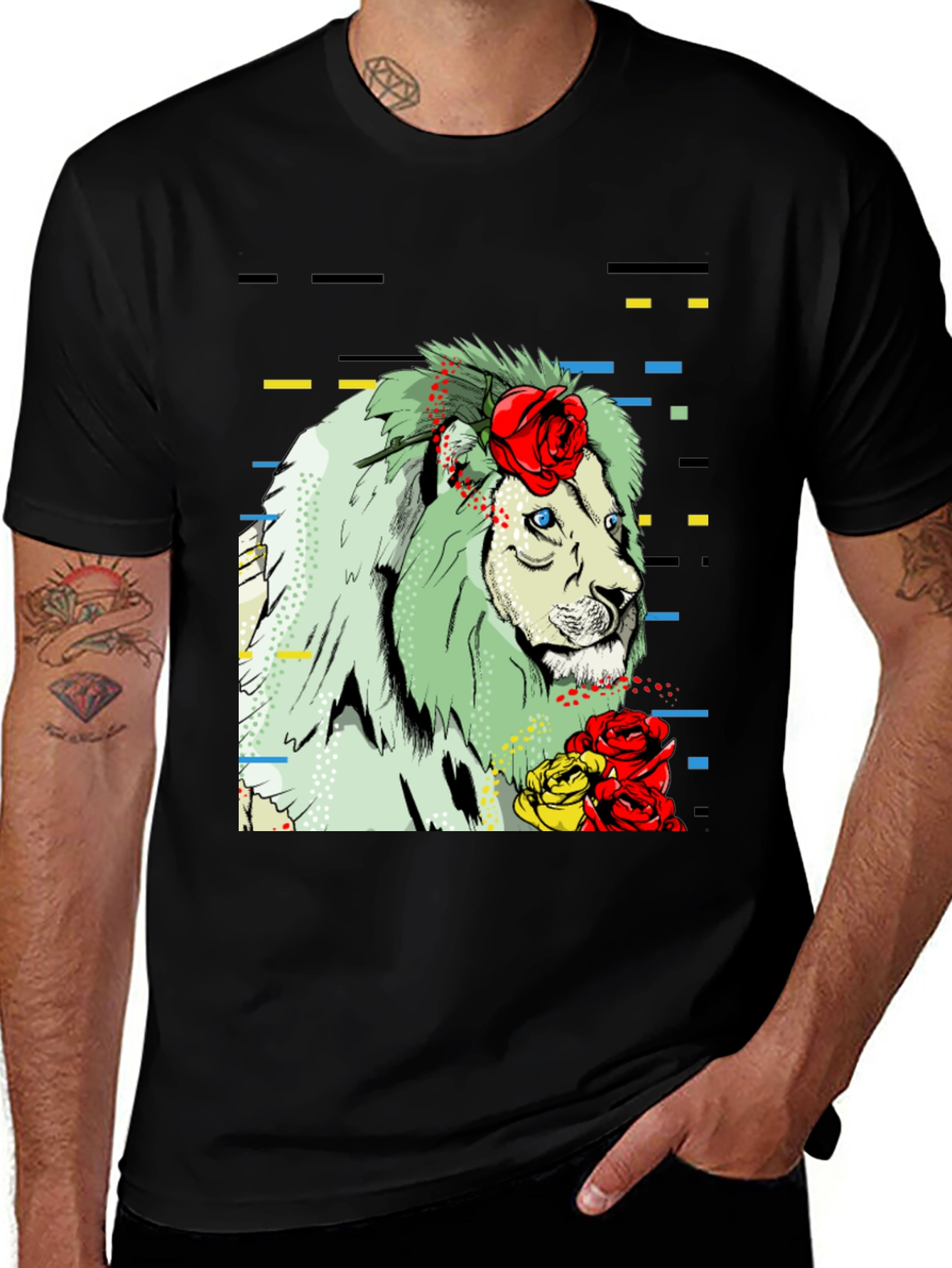 Variant 24 of Floral Lion Graphic Tee - Artistic Men's T-Shirt