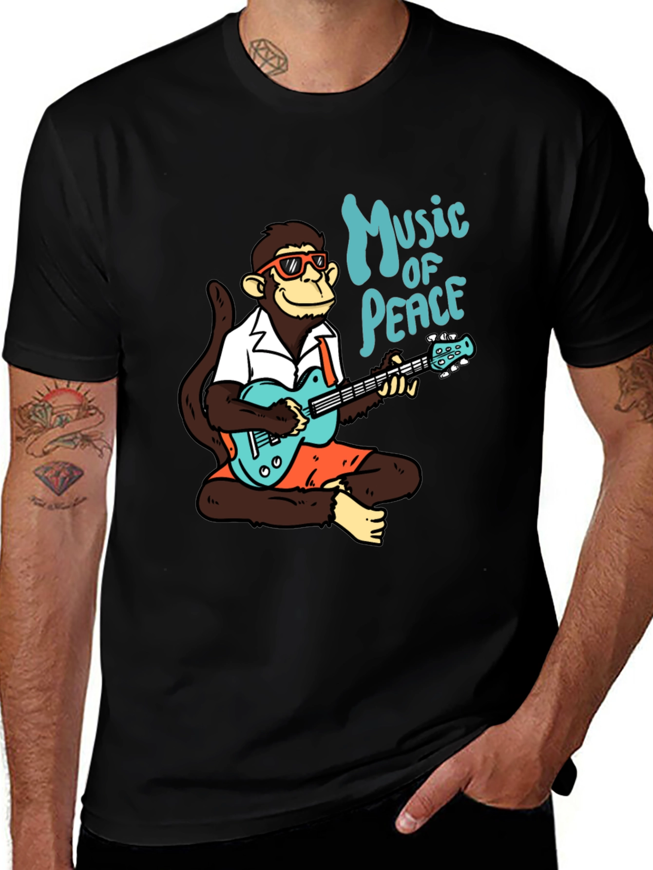 Variant 27 of Music of Peace Monkey T-Shirt - Black