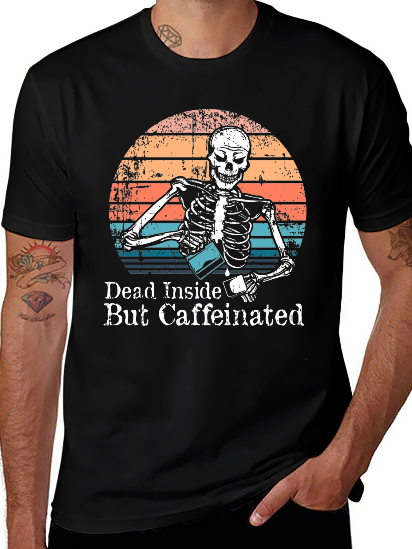 Variant 18 of Dead Inside But Caffeinated Skeleton Graphic Tee