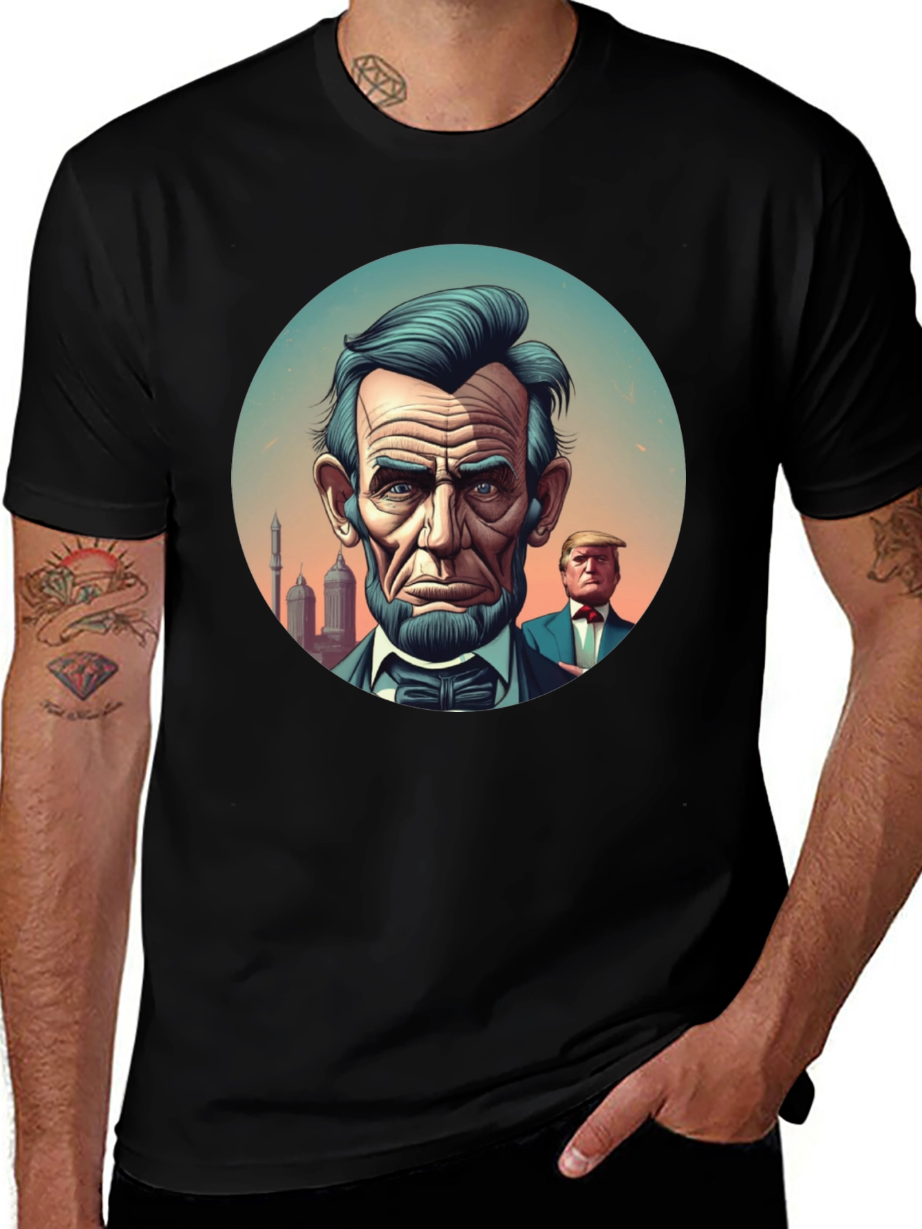 Black Lincoln Trump Graphic Tee - Presidential Humor Shirt main image