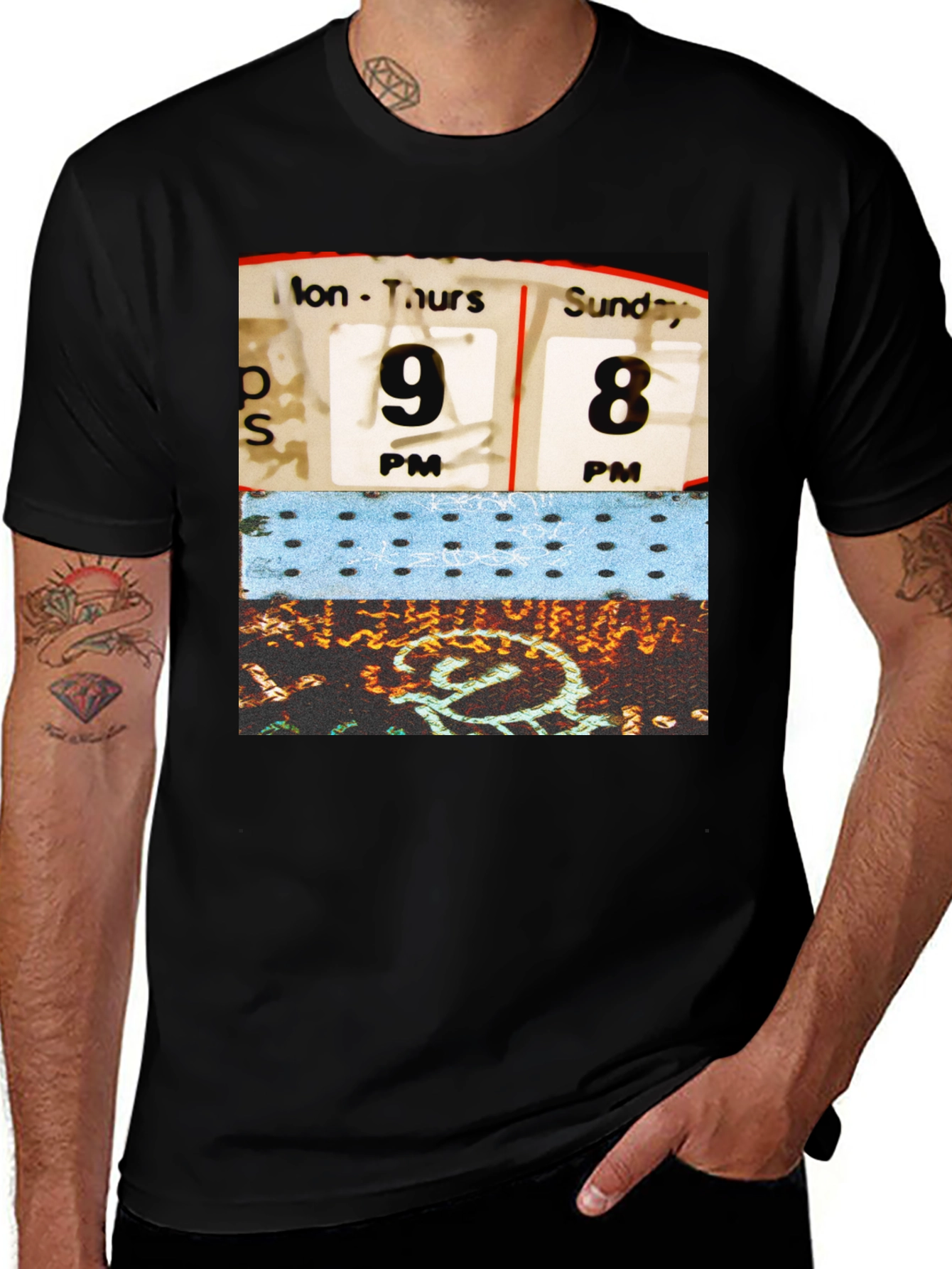 Variant 7 of Retro Schedule Graphic Print Black T-Shirt