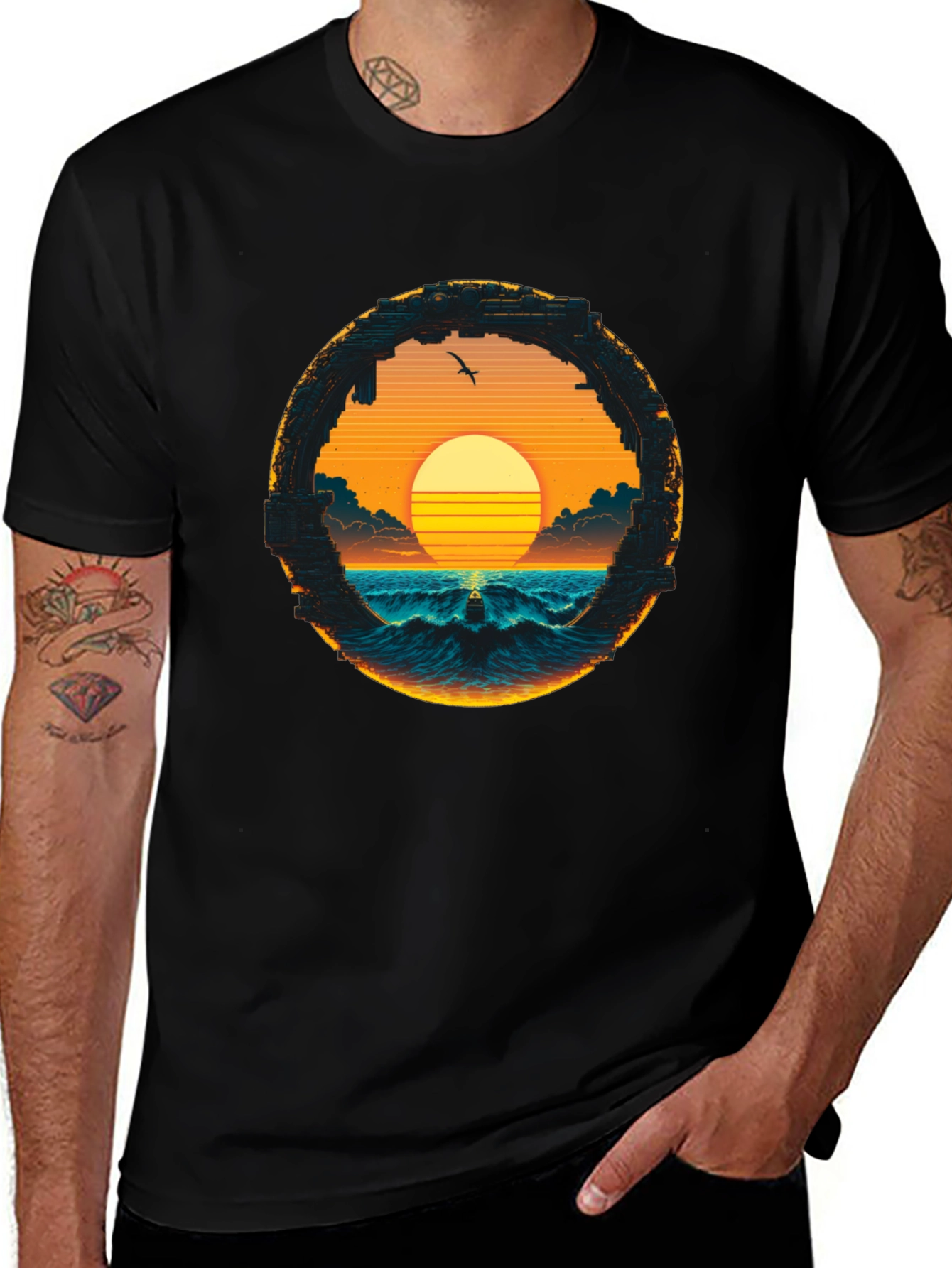 Variant 28 of Sunset Horizon Graphic Tee - Unique Coastal Design