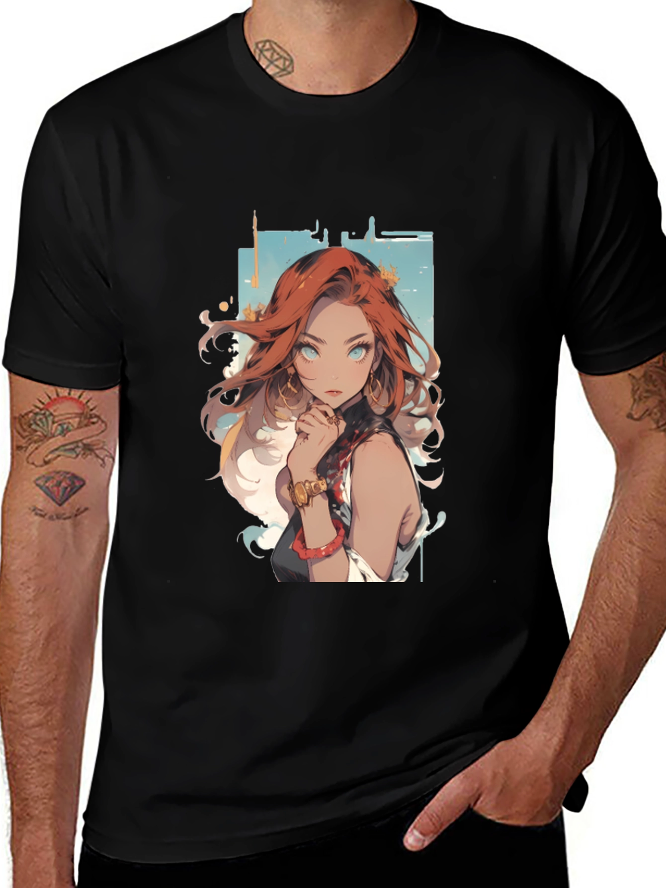 Variant 6 of Anime Girl Graphic Tee - Black T-Shirt