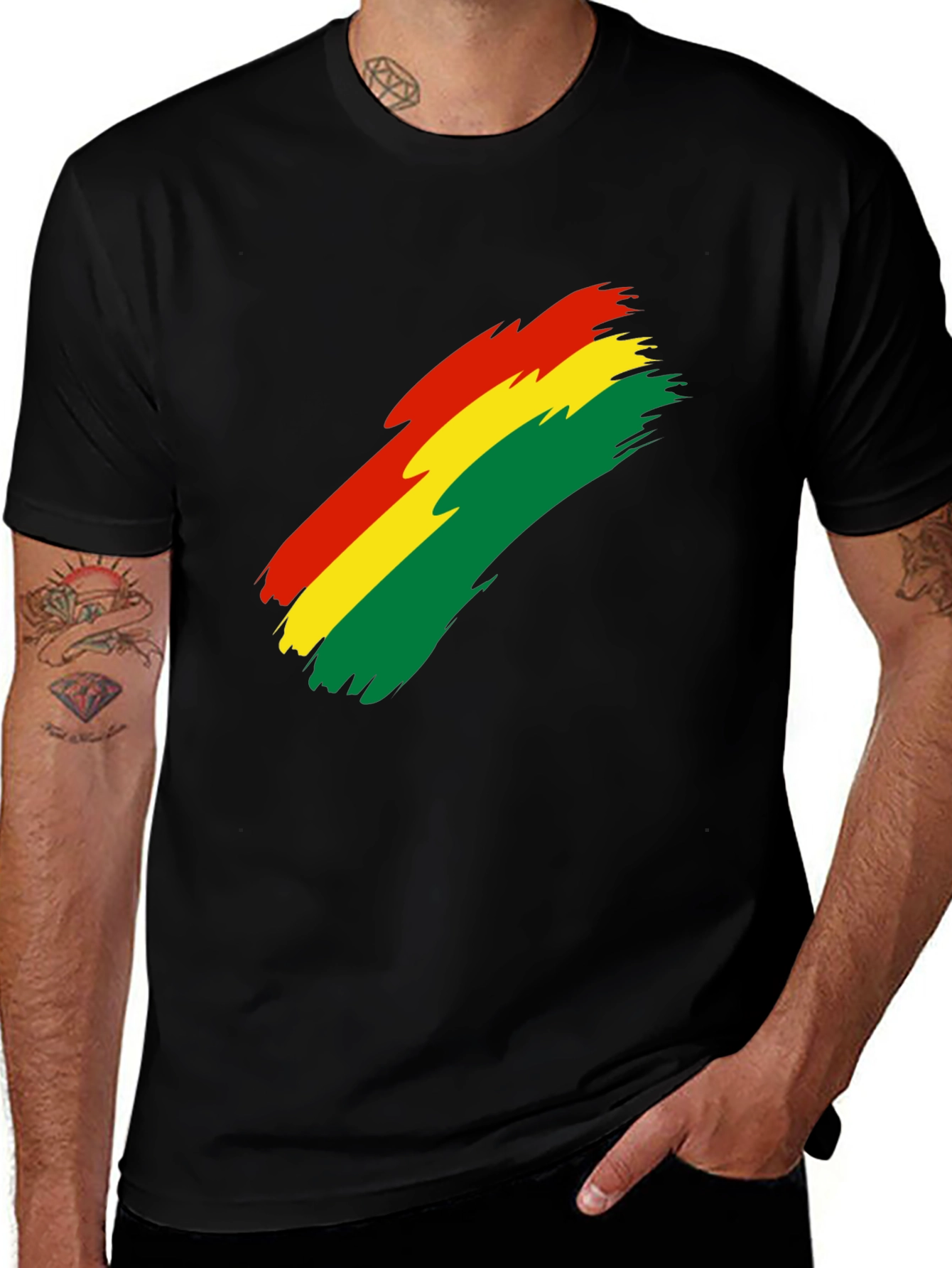 Bolivian Flag Brushstroke Graphic T-Shirt - Black