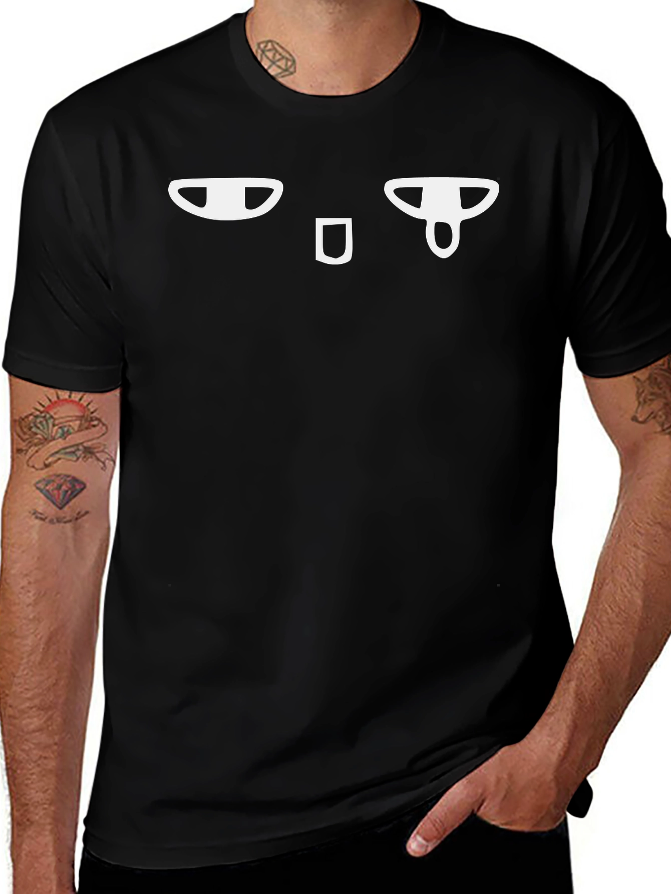 Variant 12 of Mens' Black T-Shirt with Funny Face Design