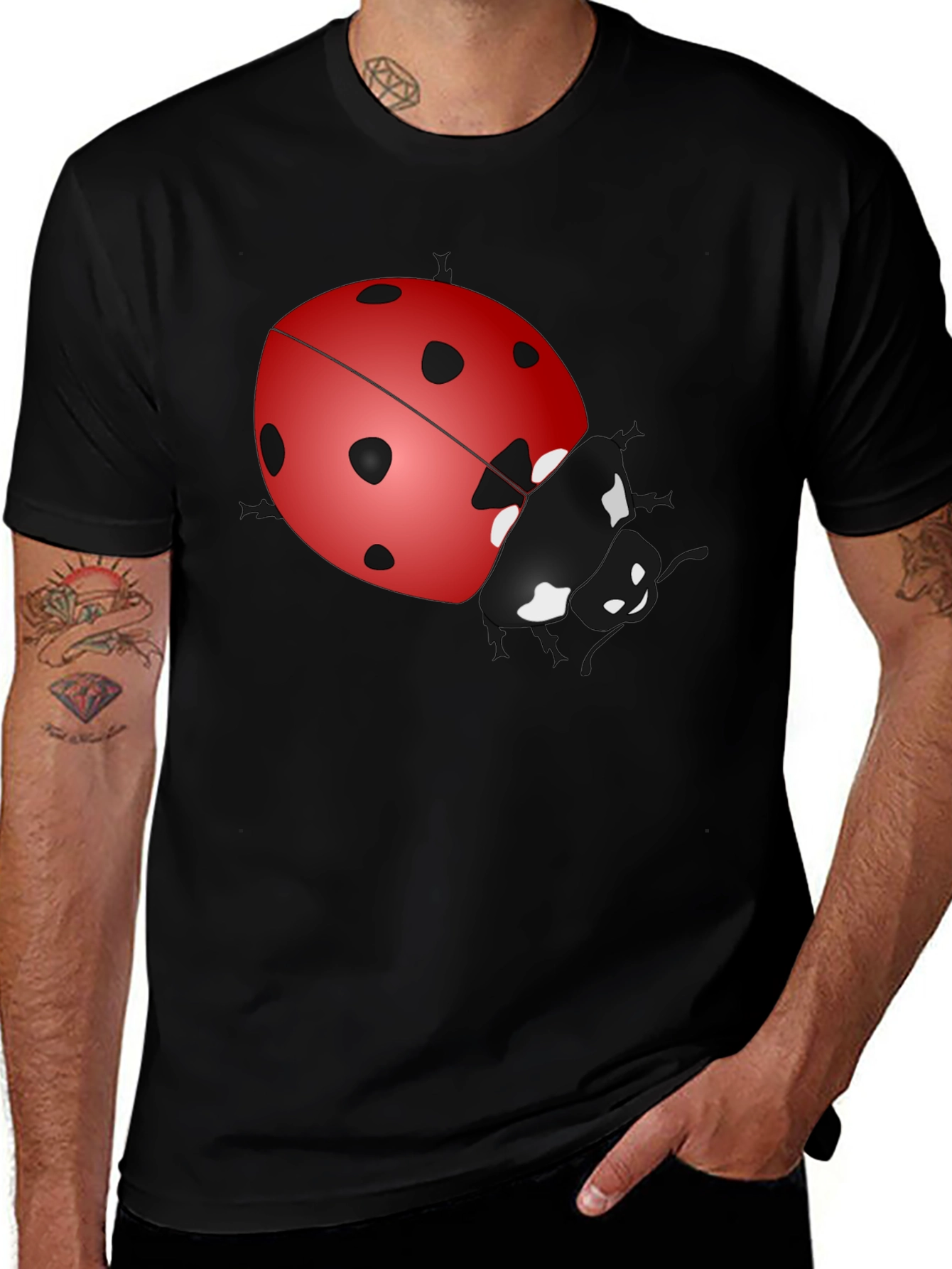 Ladybug Graphic Black T-Shirt, Unique Design
