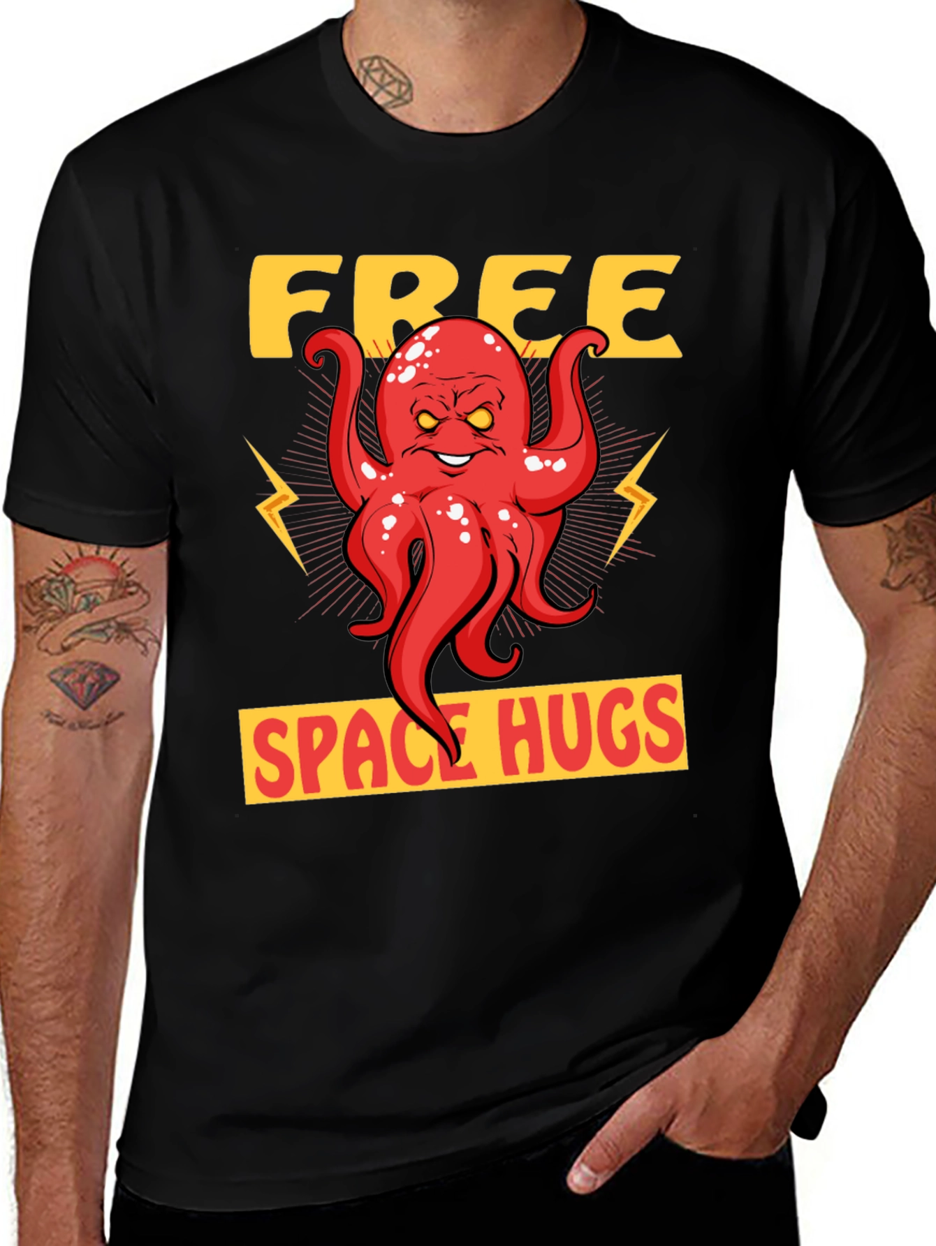 Variant 4 of Free Space Hugs Funny Octopus Graphic T-Shirt