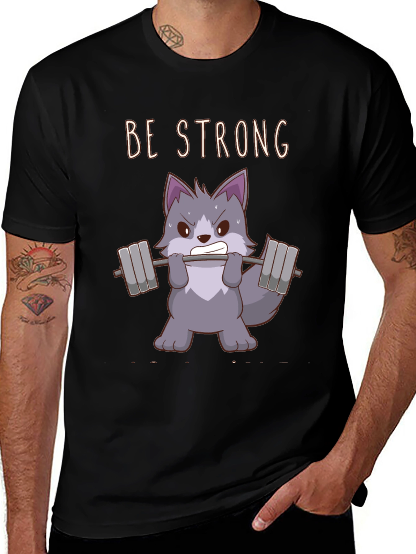 Black Be Strong Wolf Graphic T-Shirt - Black Cotton Tee main image
