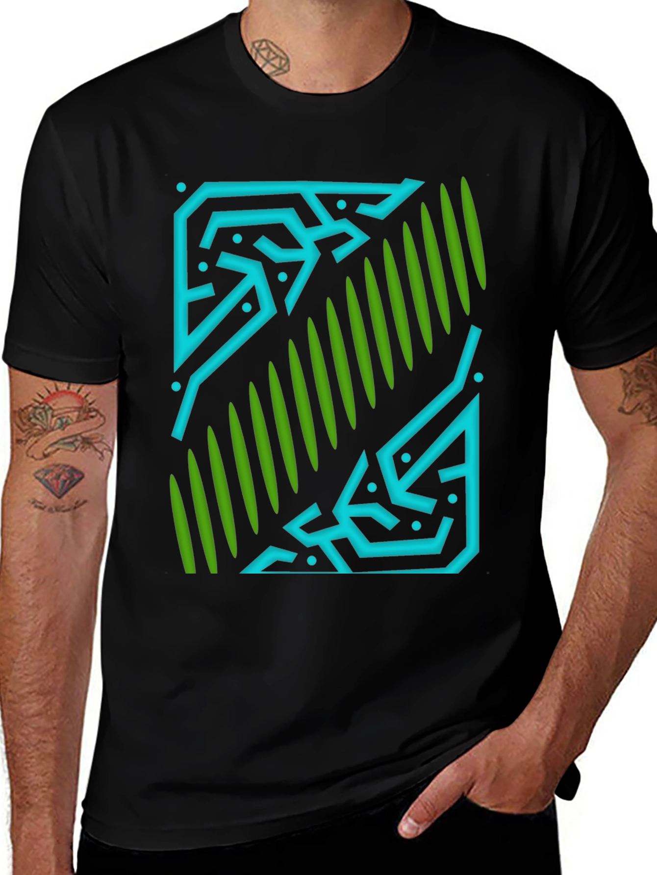 Variant 19 of Abstract Geometric Graphic Print Black T-Shirt