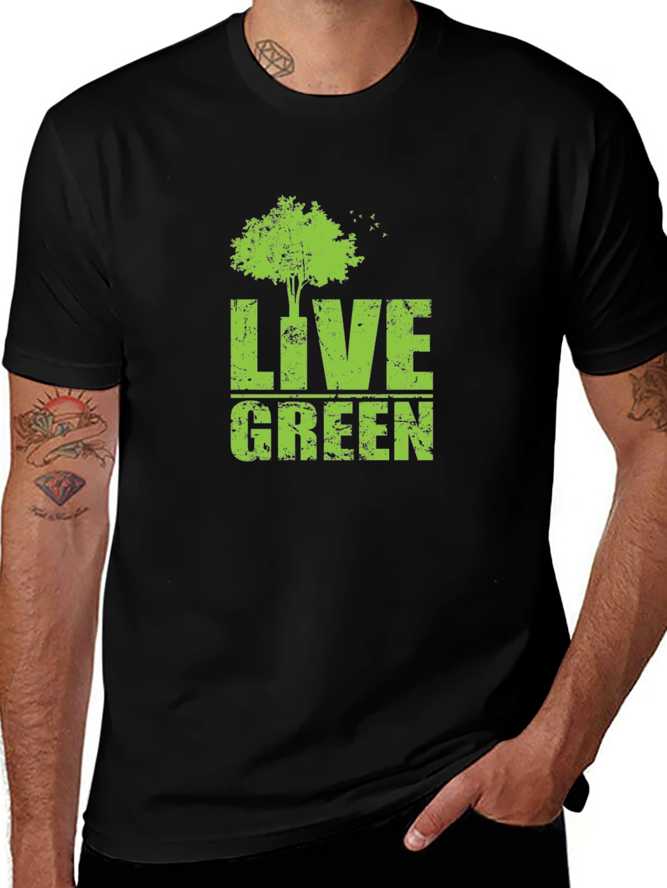 Live Green Tree Graphic Black T-Shirt