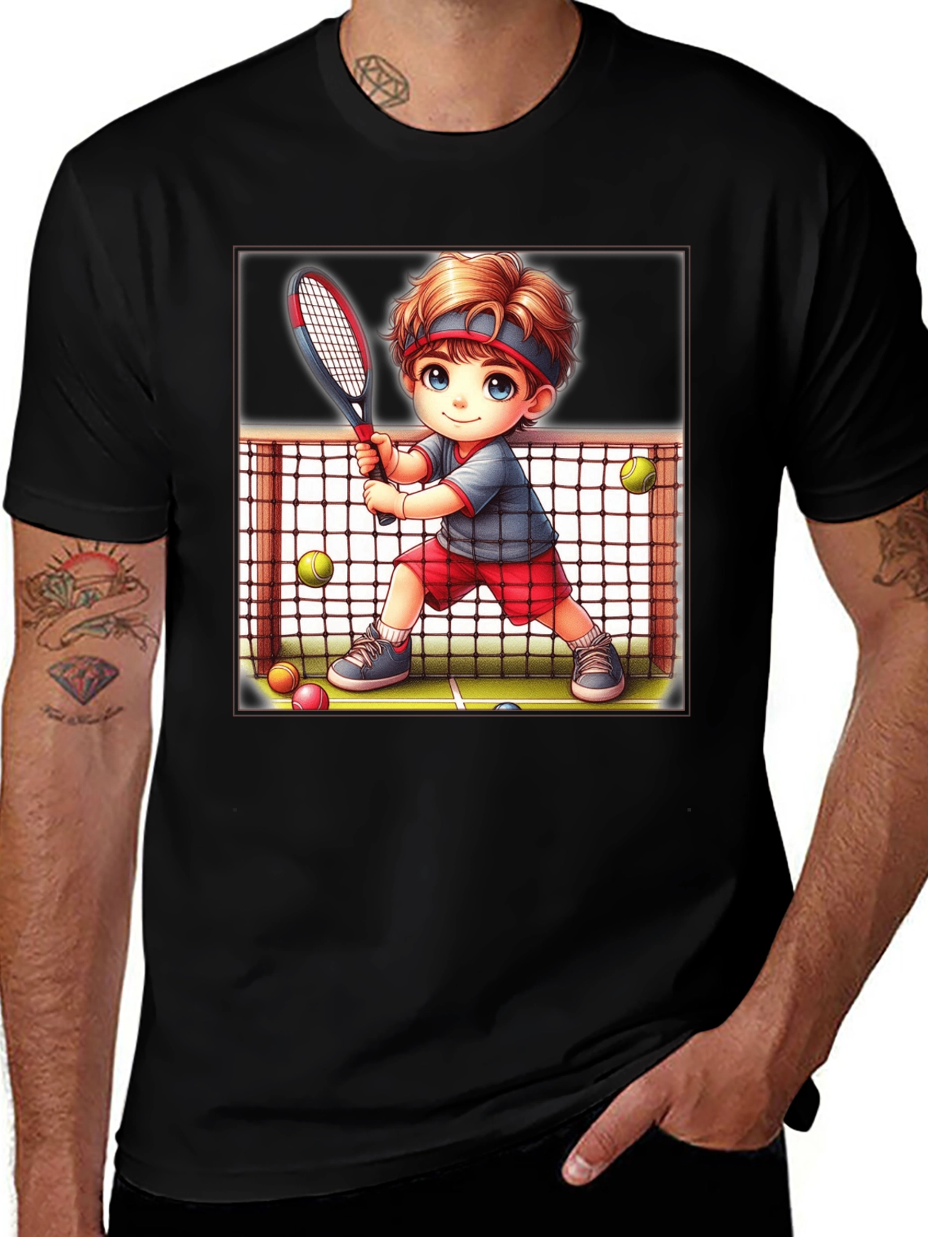 Tennis Boy Cartoon Graphic Tee