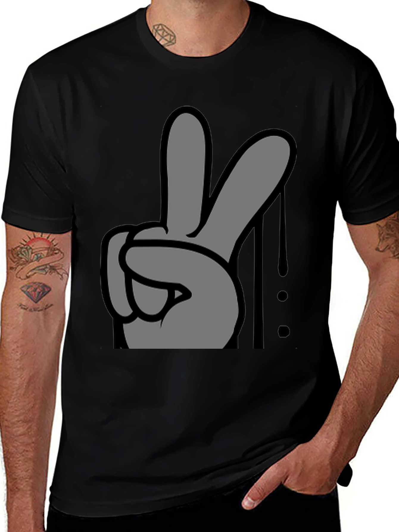 Variant 11 of Peace Sign Graphic Tee - Black Cotton Casual T-Shirt