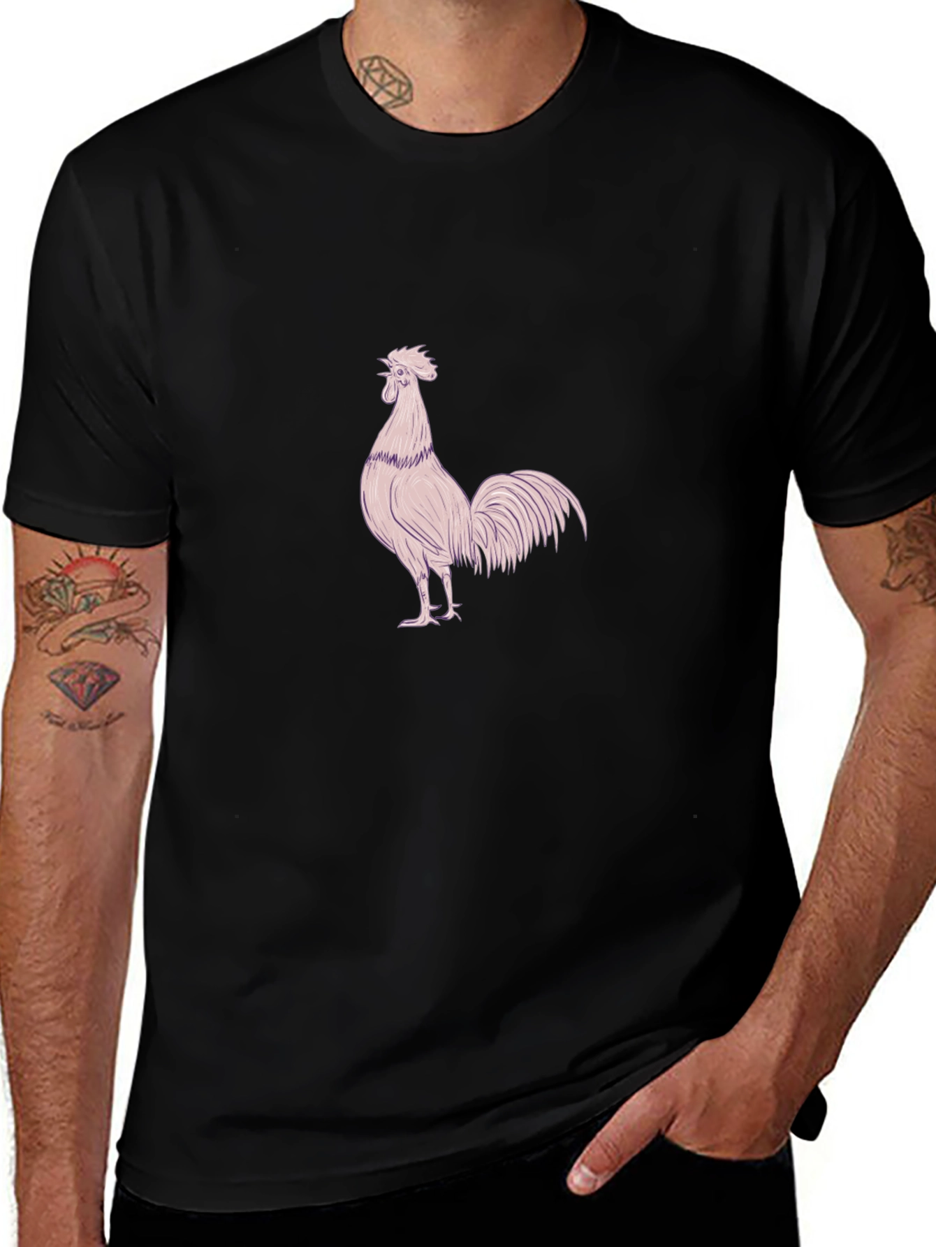 Variant 13 of Men's Black T-Shirt with Rooster Design