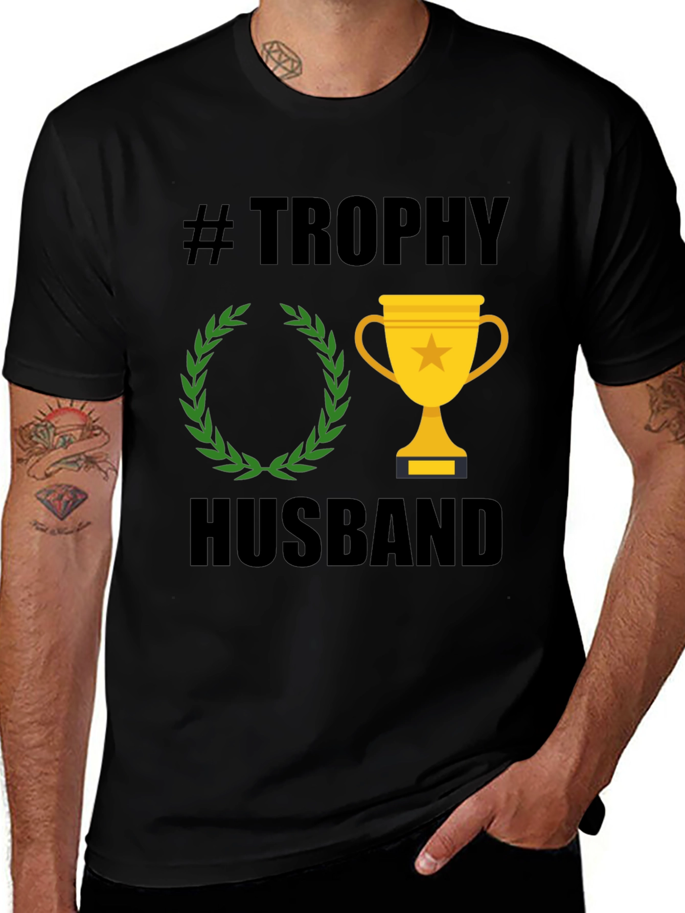 Variant 15 of Trophy Husband Graphic Tee - Black Cotton T-Shirt